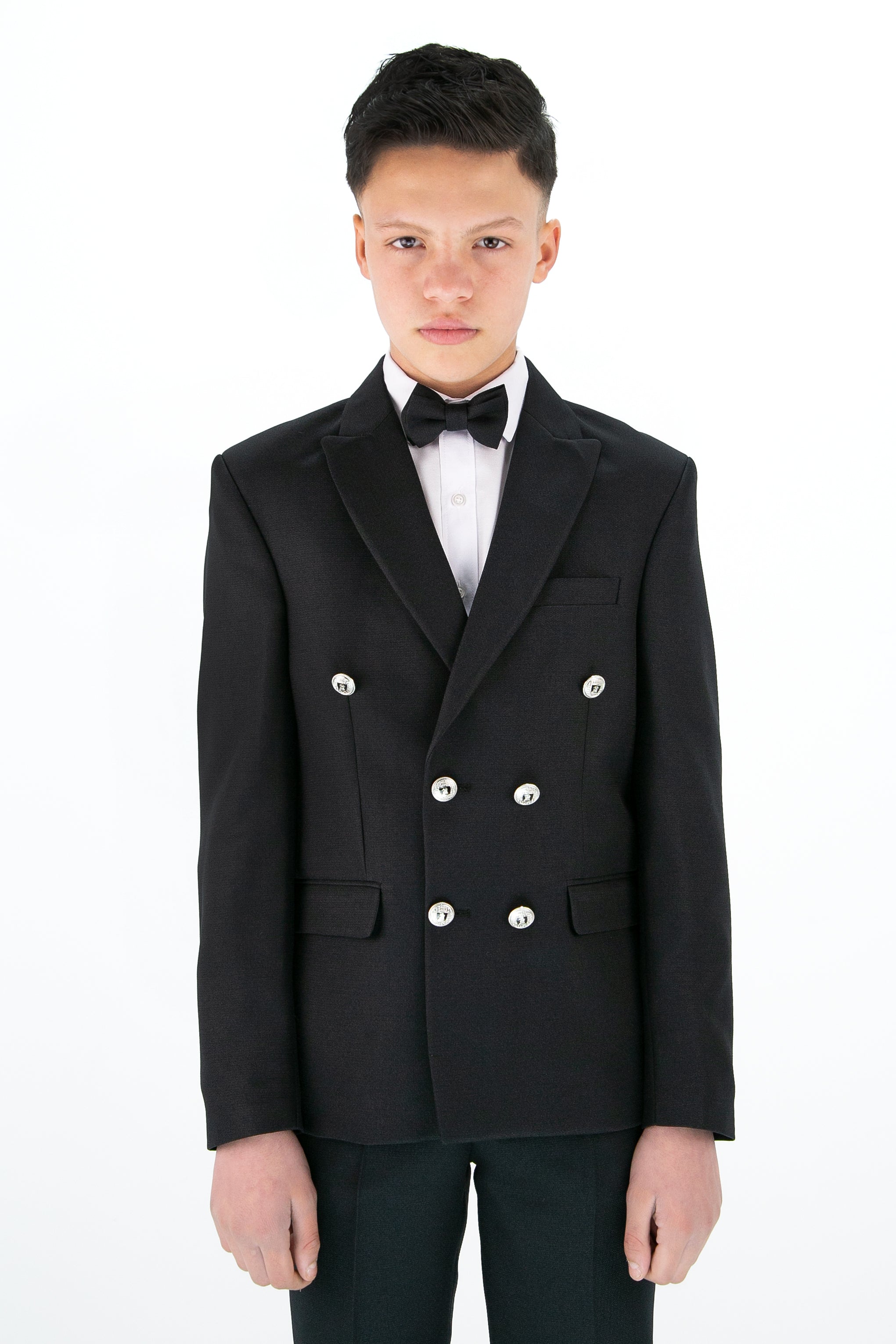 Boys’ 4-Piece Textured Double Breasted Formal Suit - Montero Black Model Front Picture