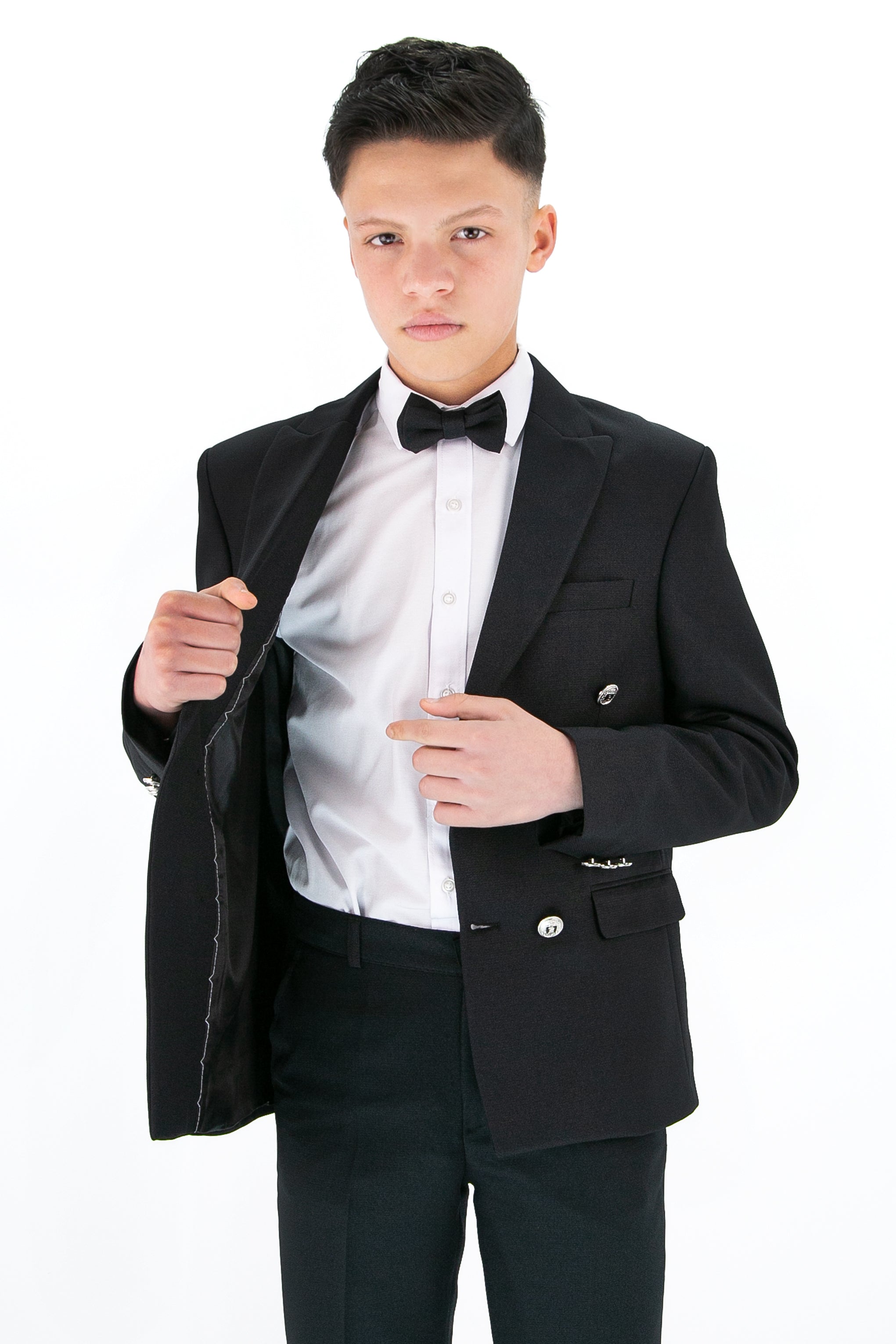 Boys’ 4-Piece Textured Double Breasted Formal Suit - Montero Black Linning Picture