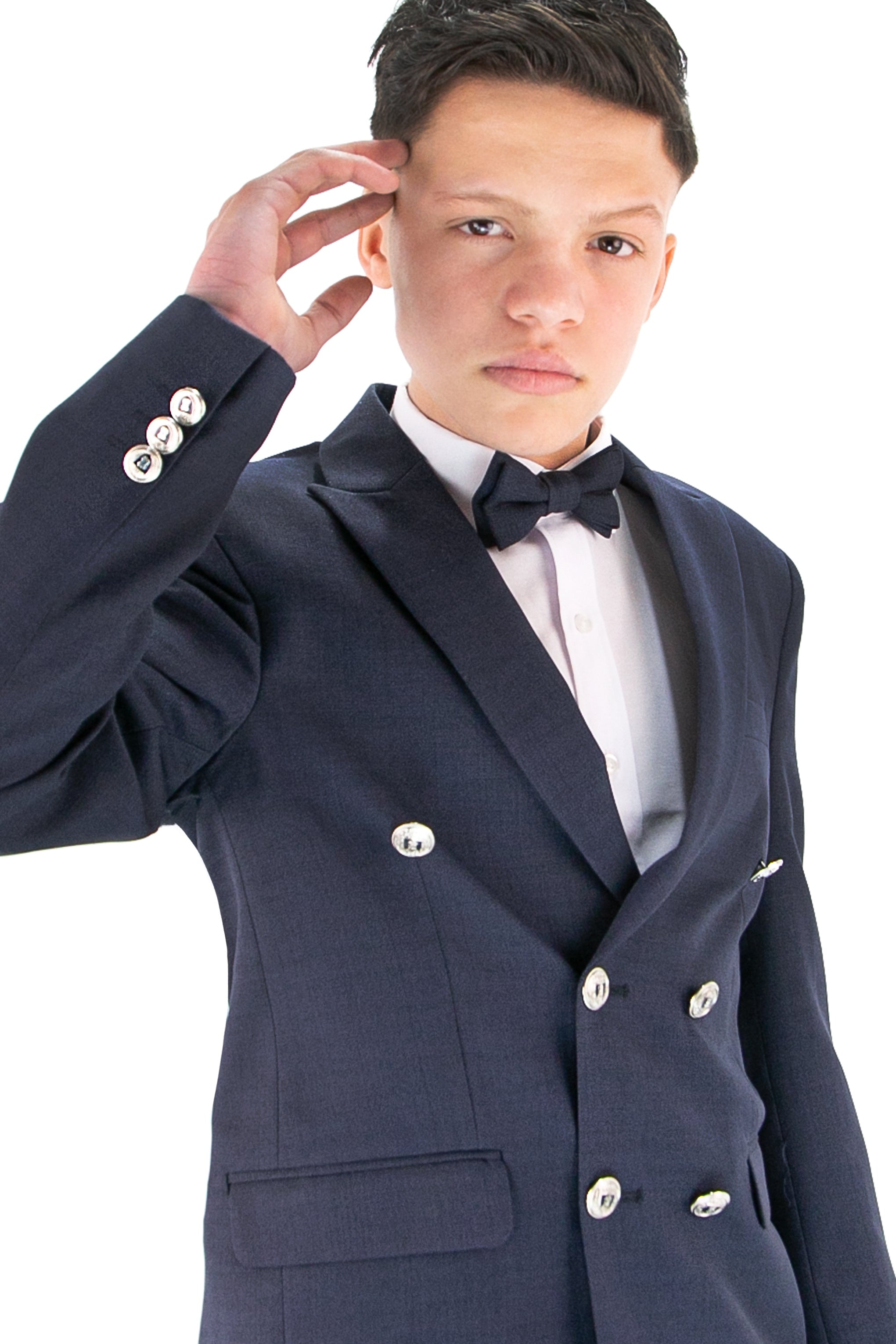 Boys’ 4-Piece Textured Double Breasted Formal Suit - Montero Navy