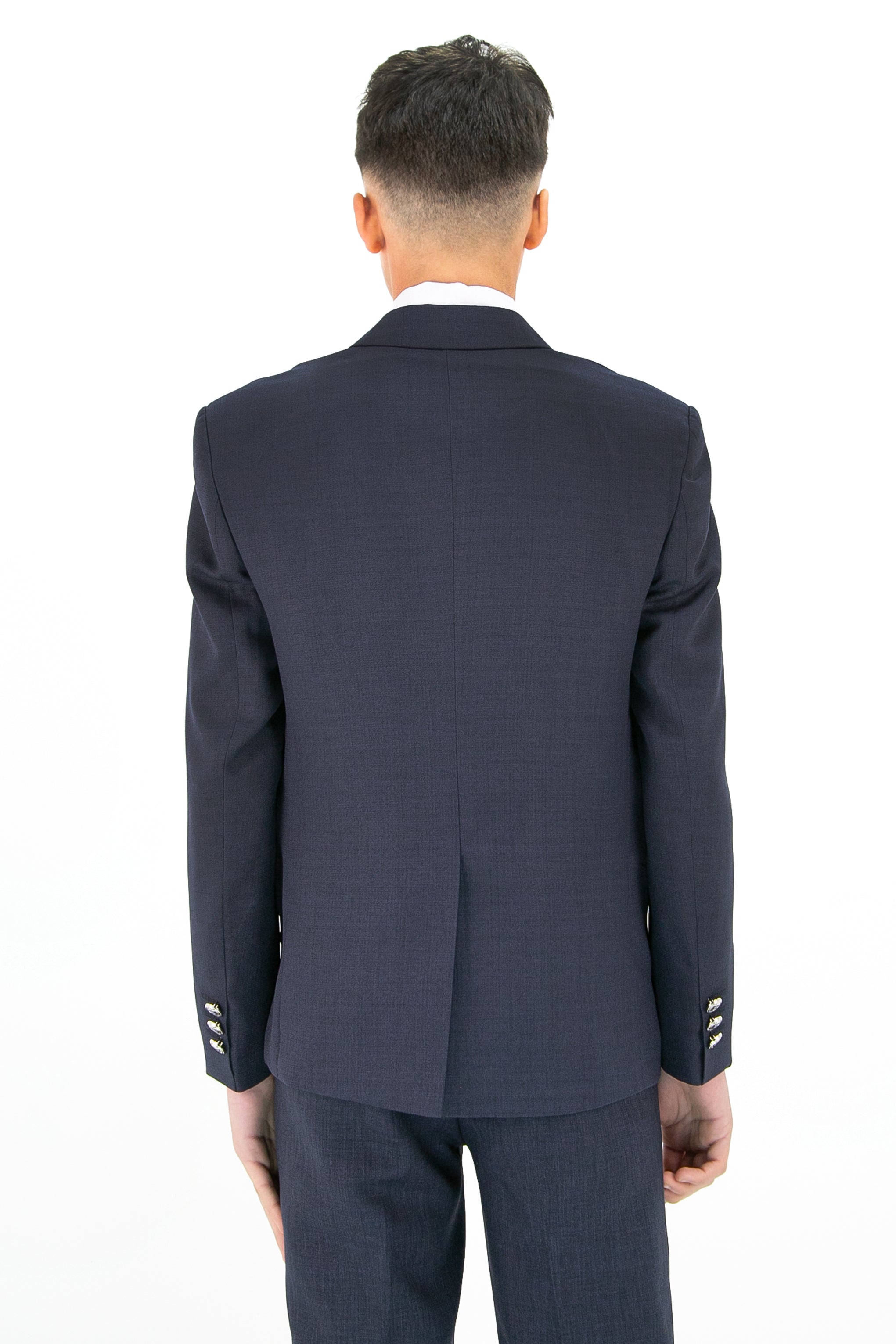 Boys’ 4-Piece Textured Double Breasted Formal Suit - Montero Navy Back picture
