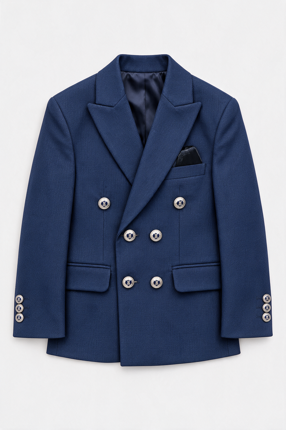 Boys’ 4-Piece Textured Double Breasted Formal Suit - Montero Navy front picture