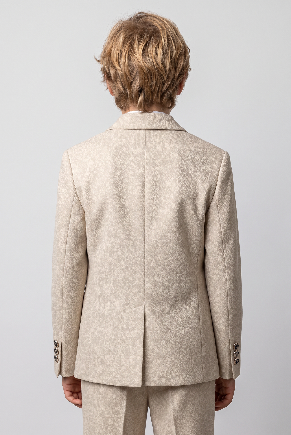Boys’ 4-Piece Textured Double Breasted Formal Suit - Montero Cream Model Back Picture