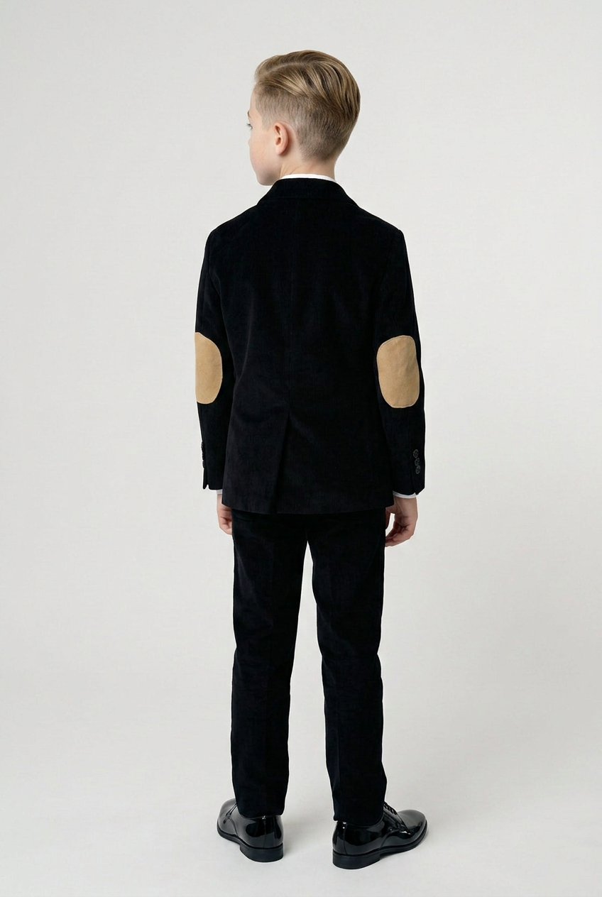 Boys' 5-Piece Corduroy Slim Fit Formal Suit Set for Weddings & Special Occasions - 16T Black