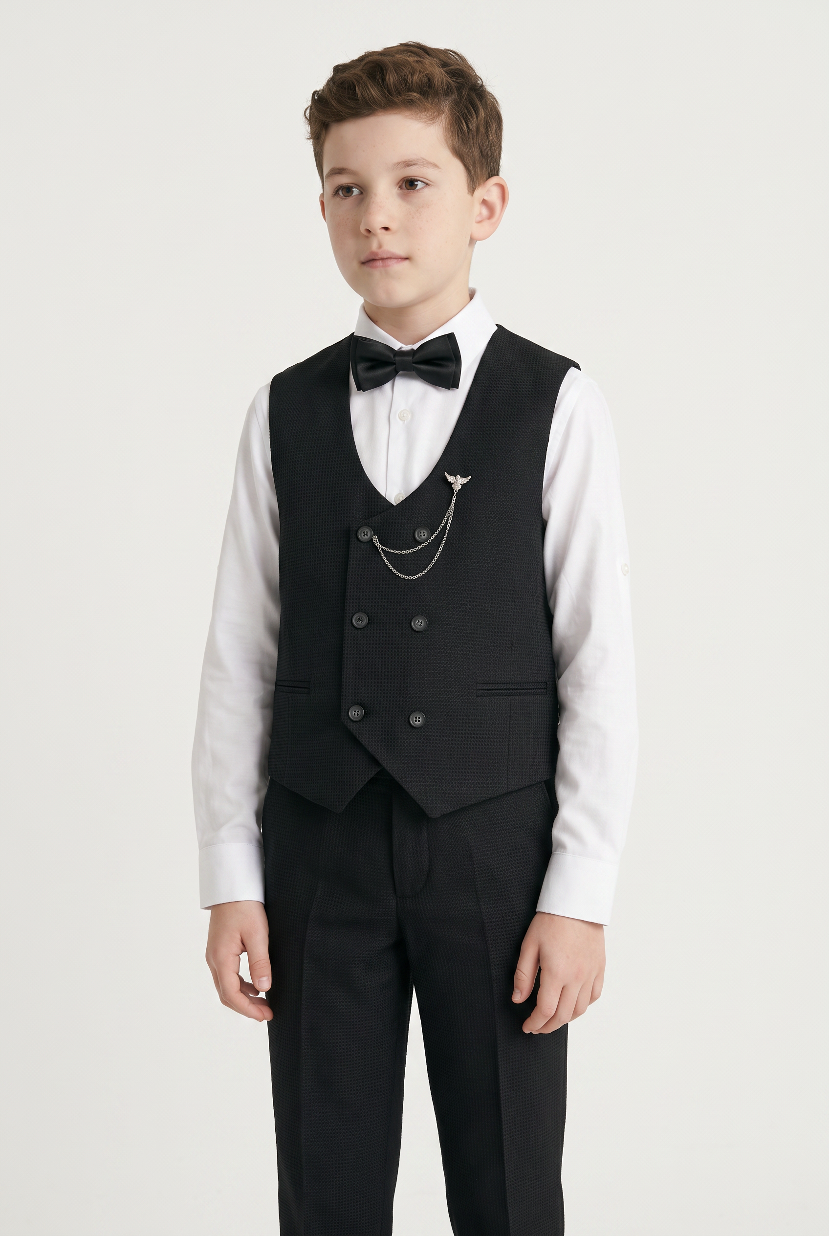 Boys' 5-Piece Textured Double Breasted Waistcoat Suit - MATRIX - Black
