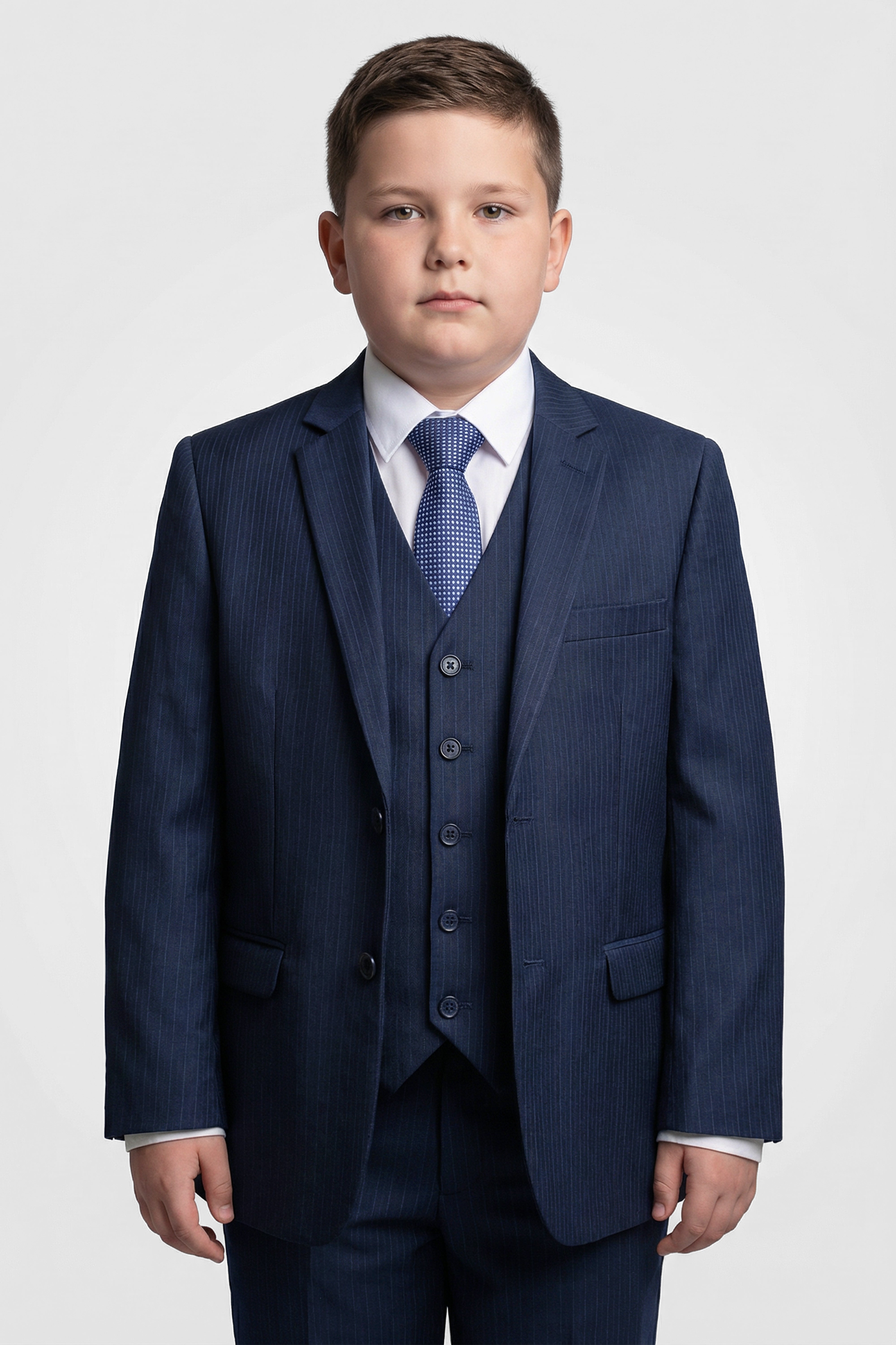 Boys 5-Piece Herringbone Pinstripe Suit - Dawson - Navy Blue