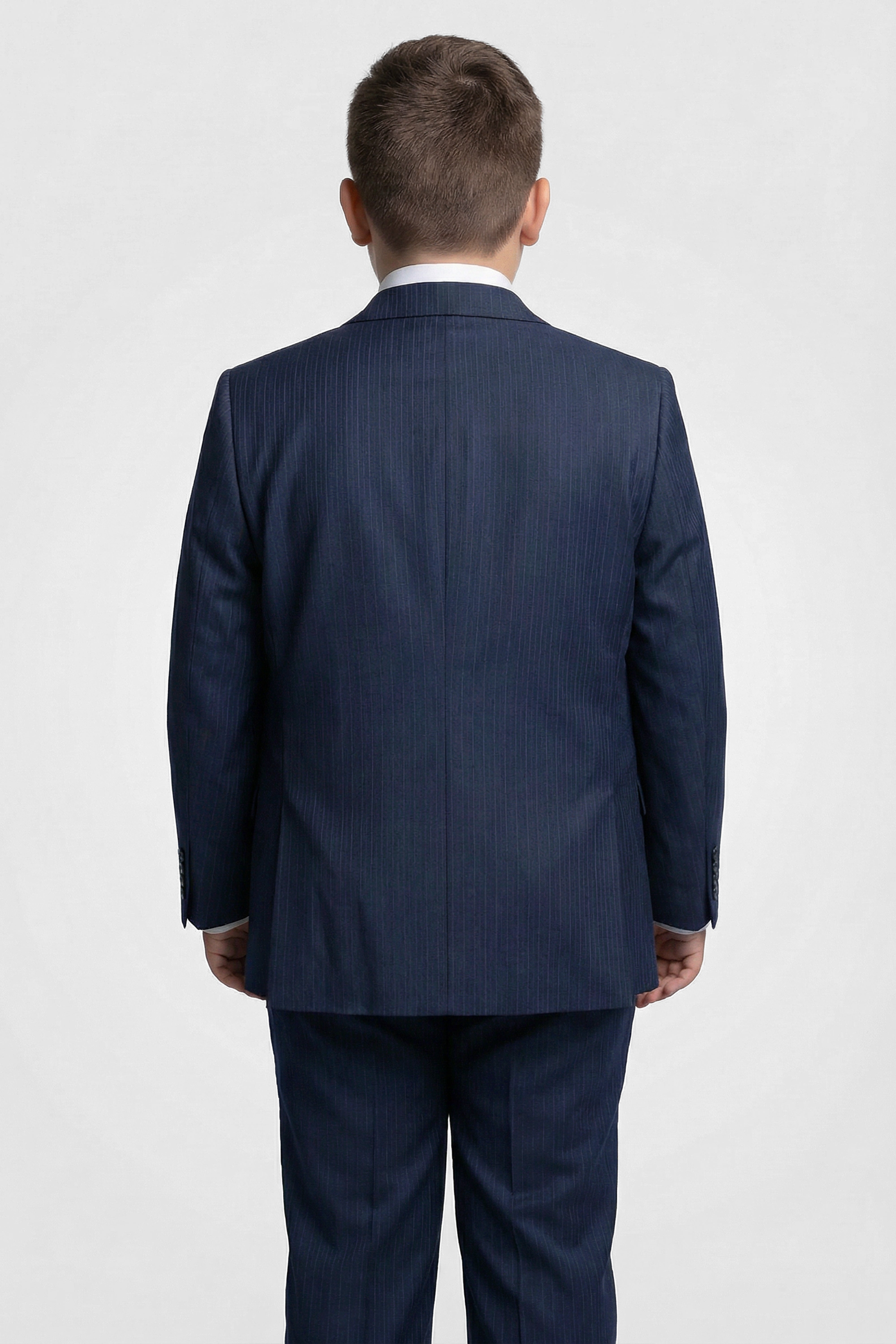 Boys 5-Piece Herringbone Pinstripe Suit - Dawson - Navy Blue