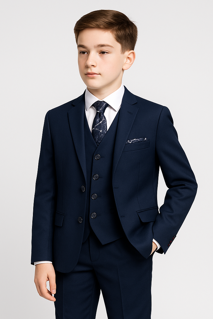Boys 5-Piece Tailored Fit Formal Suit - Grant - Dark Navy Blue