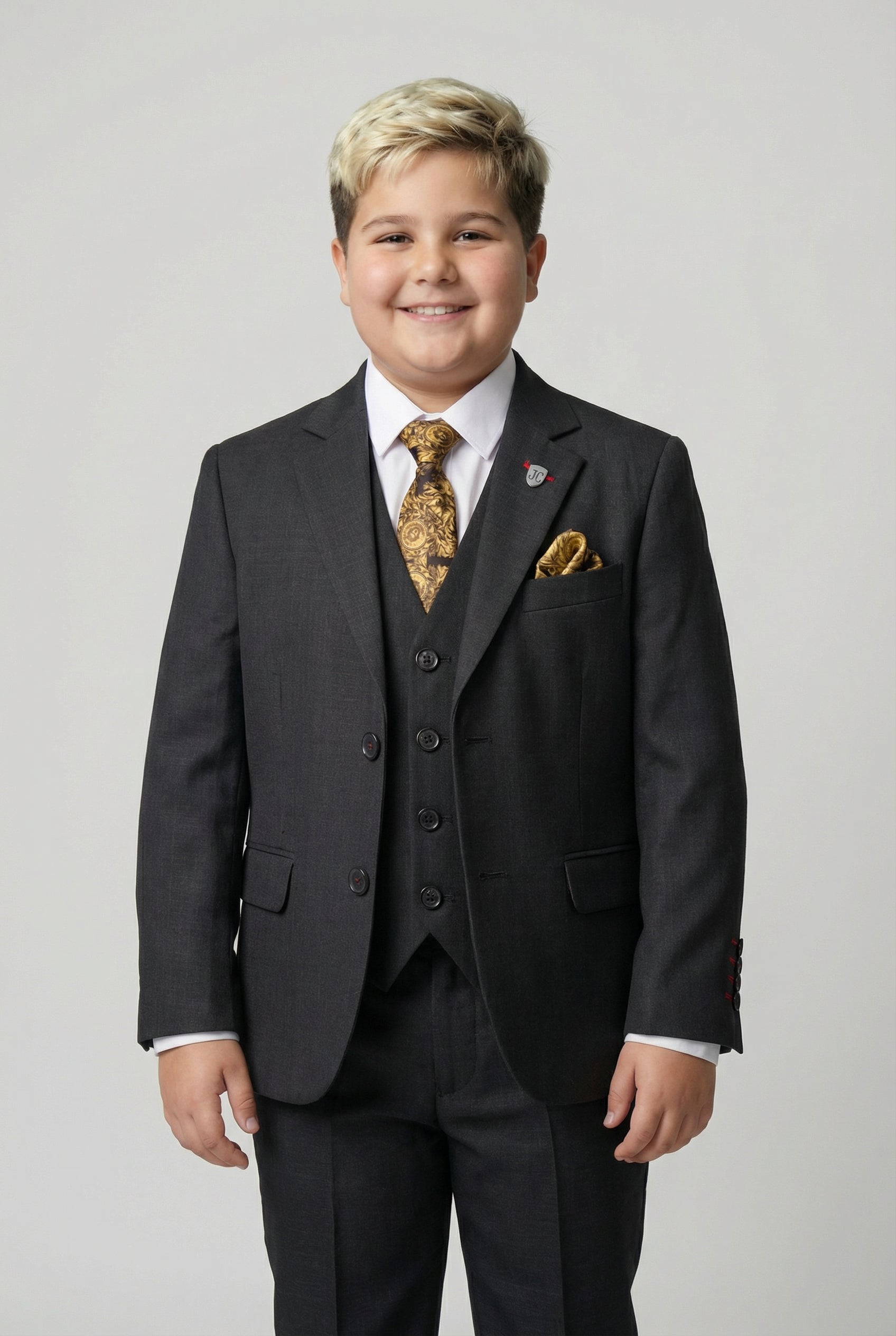 Boys 5-Piece Tailored Fit Twill Suit - Jeremy - Black