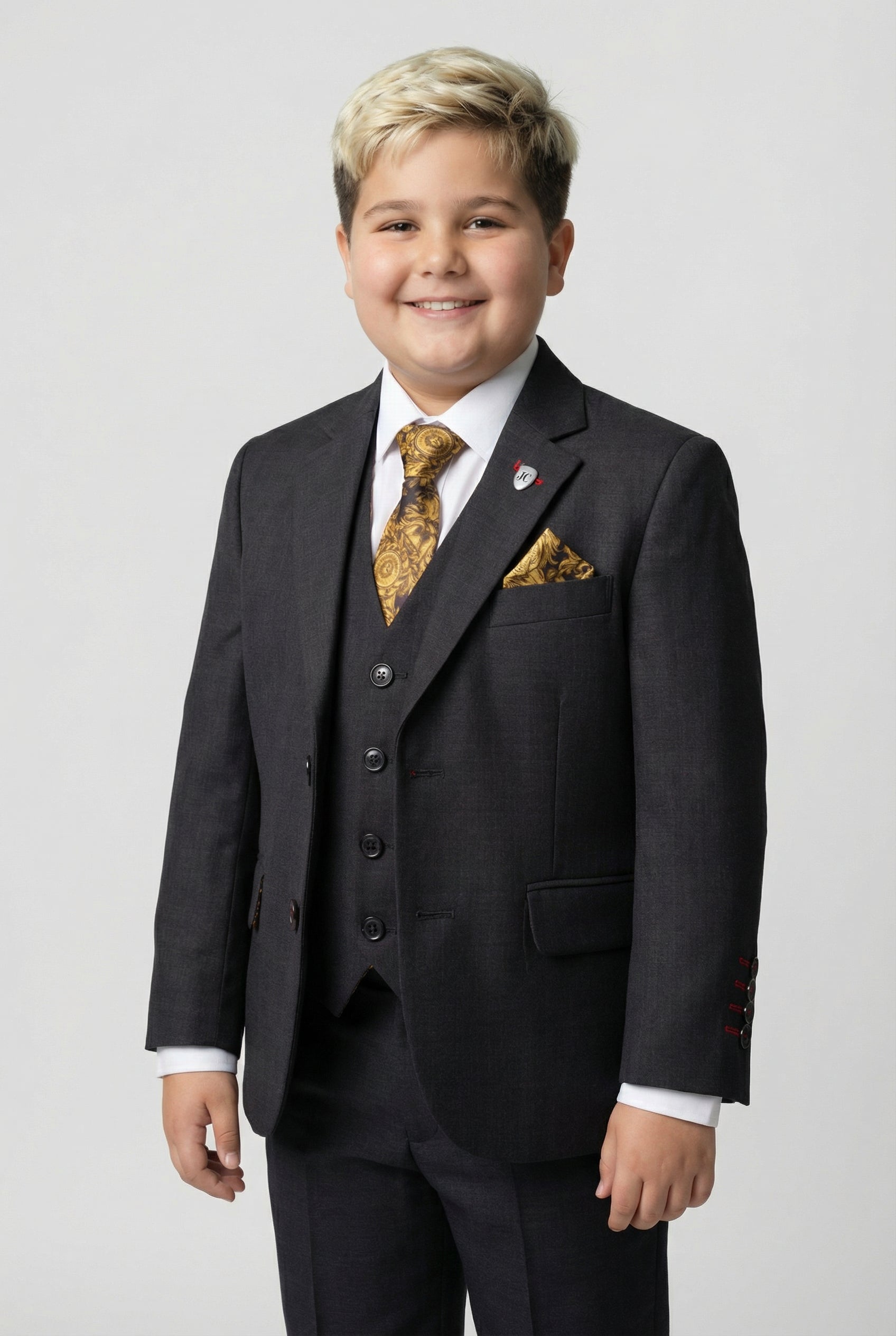 Boys 5-Piece Tailored Fit Twill Suit - Jeremy - Black
