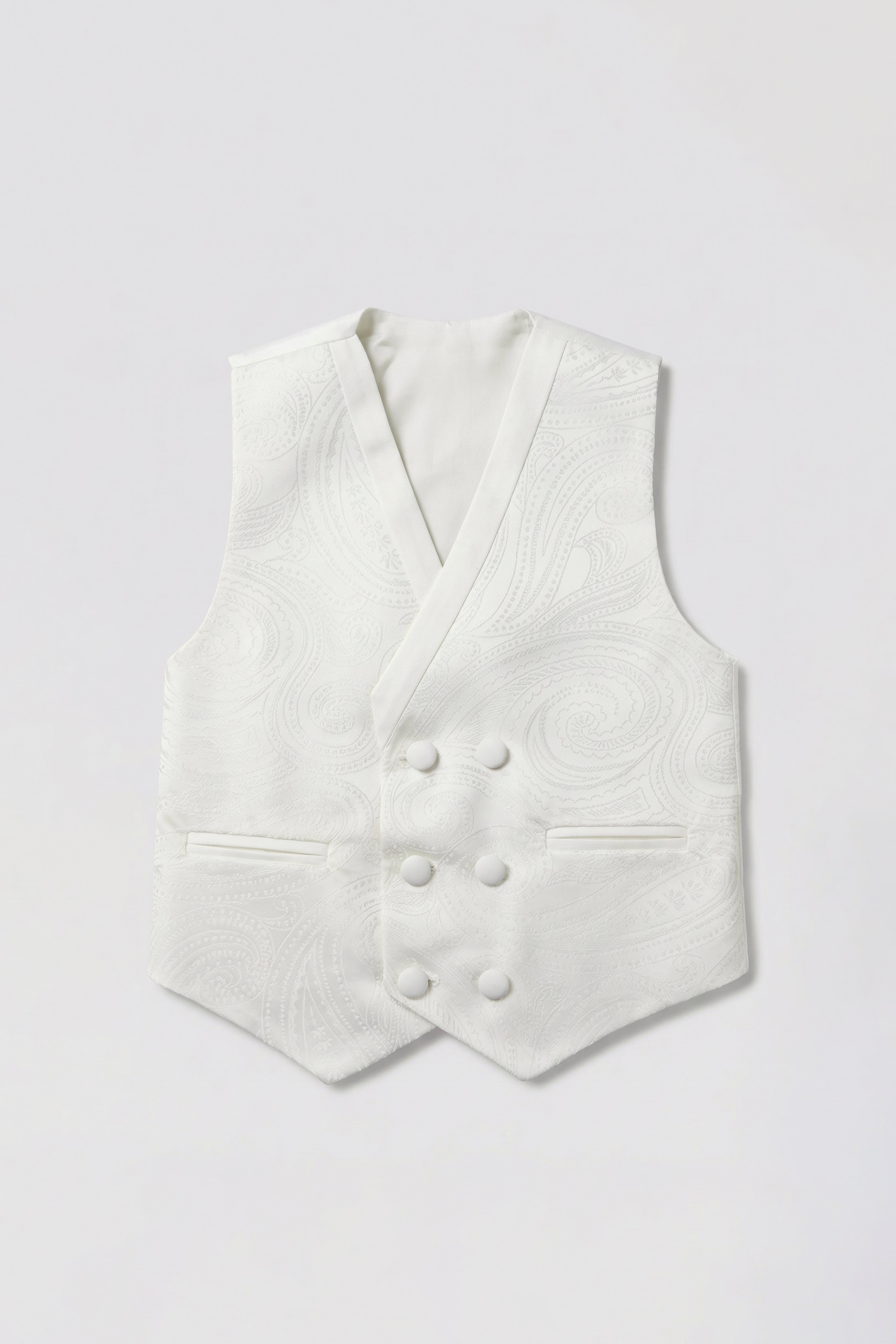 Boys 5 PC Ivory Suit Set, with Double-breasted Vest - Ivory Waistcoat Picture
