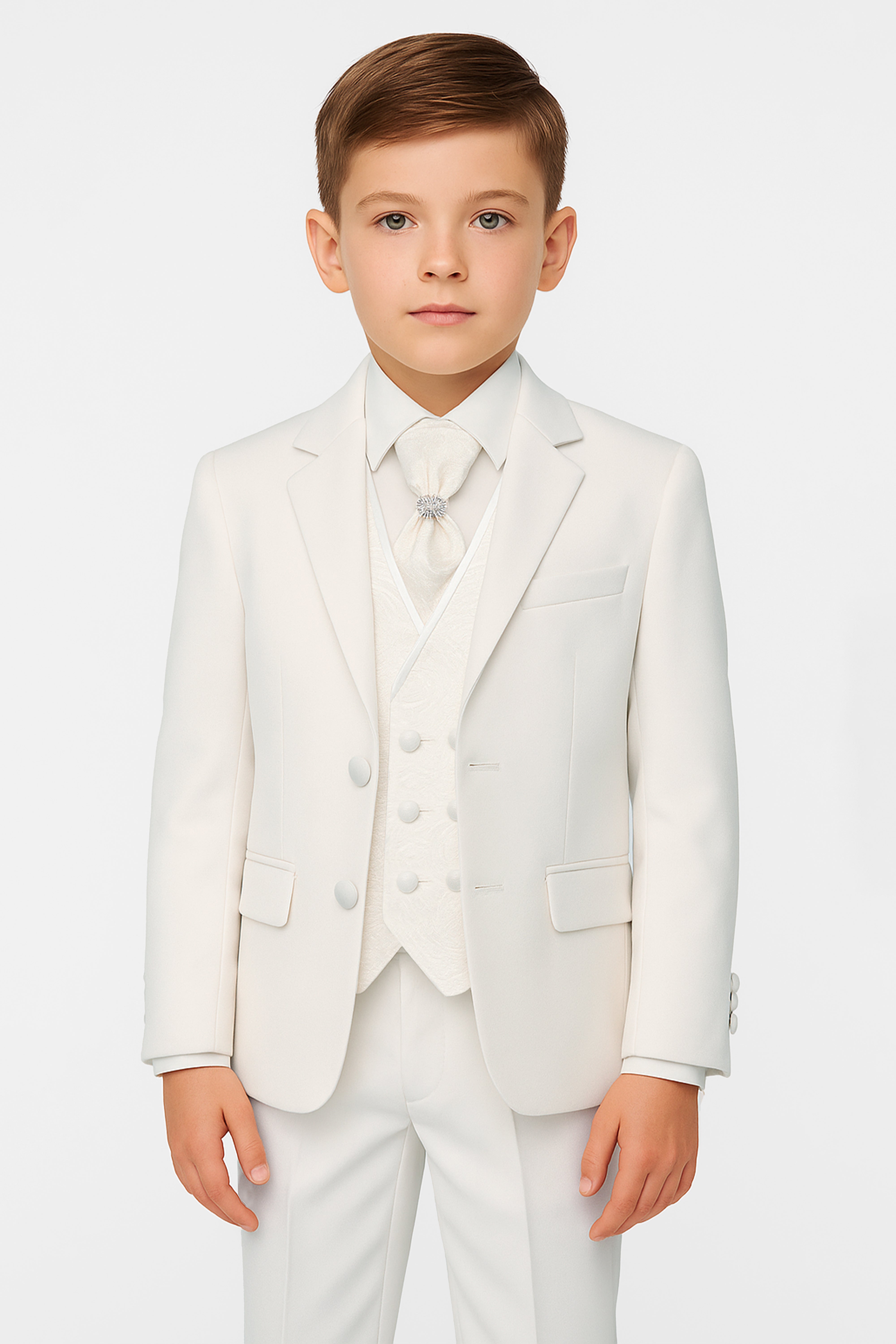 Boys 5 PC Ivory Suit Set, with Double-breasted Vest - Ivory