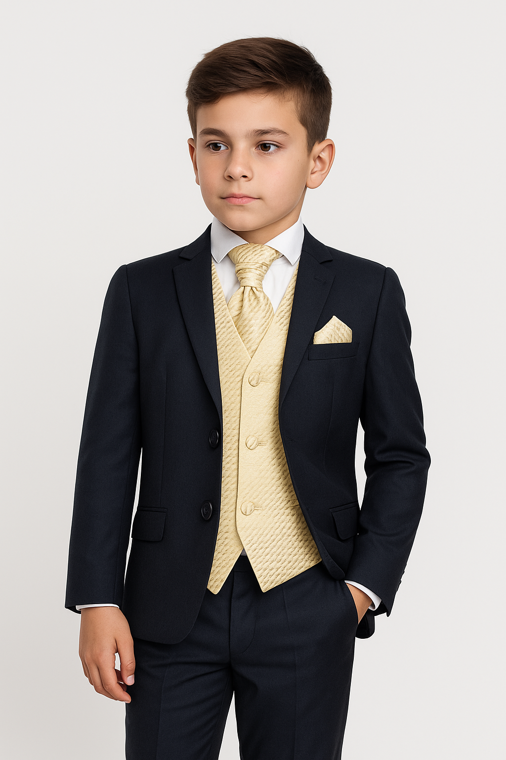 Boys 5 PC Navy Dinner Suit - Gold