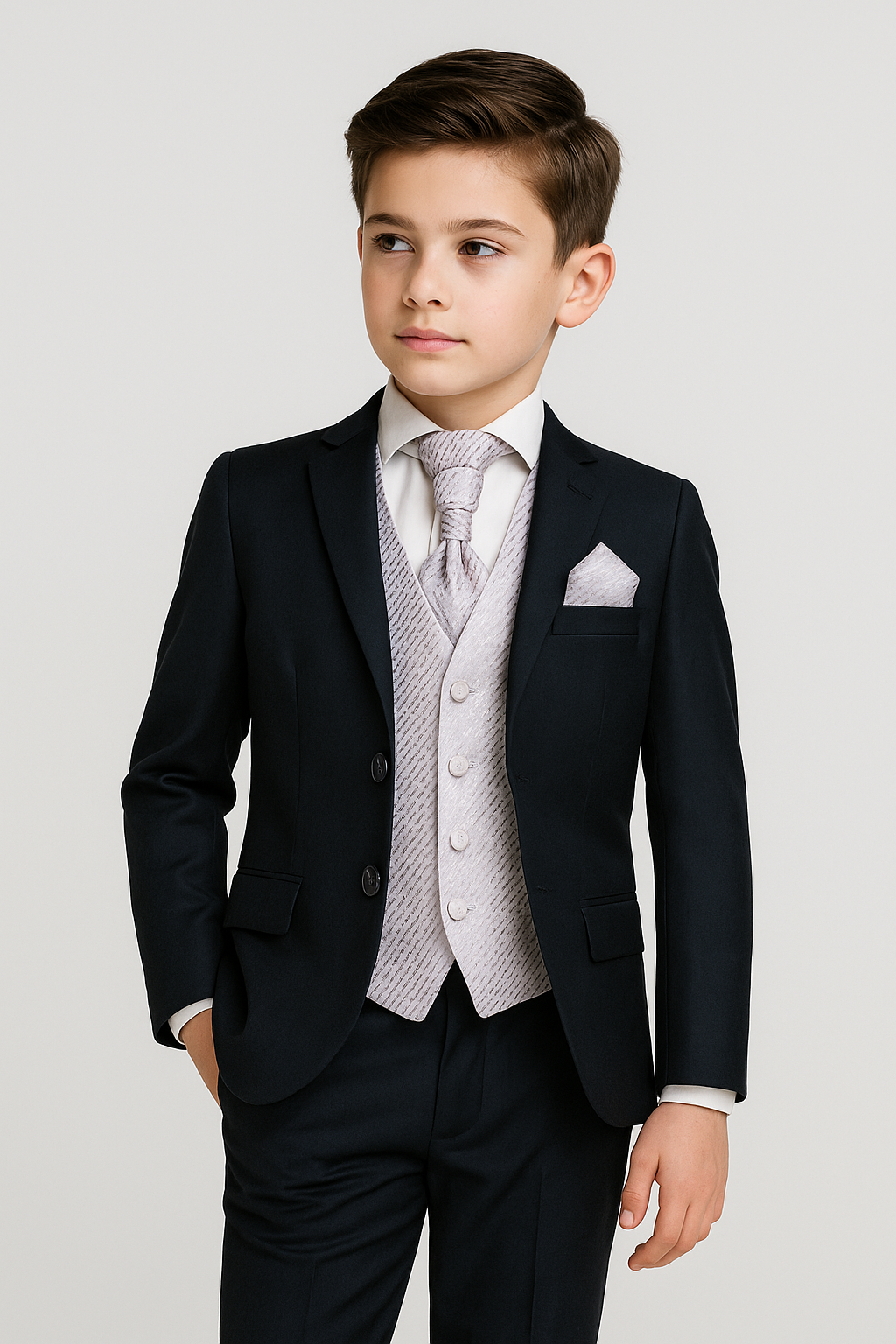 Boys 5 PC Navy Dinner Suit - Lilac