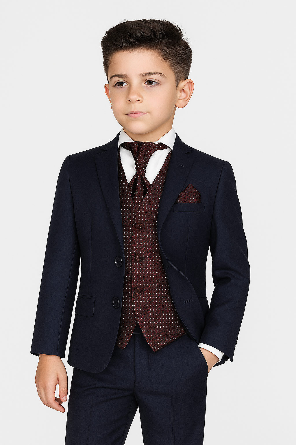 Boys 5 PC Navy Dinner Suit - Burgundy