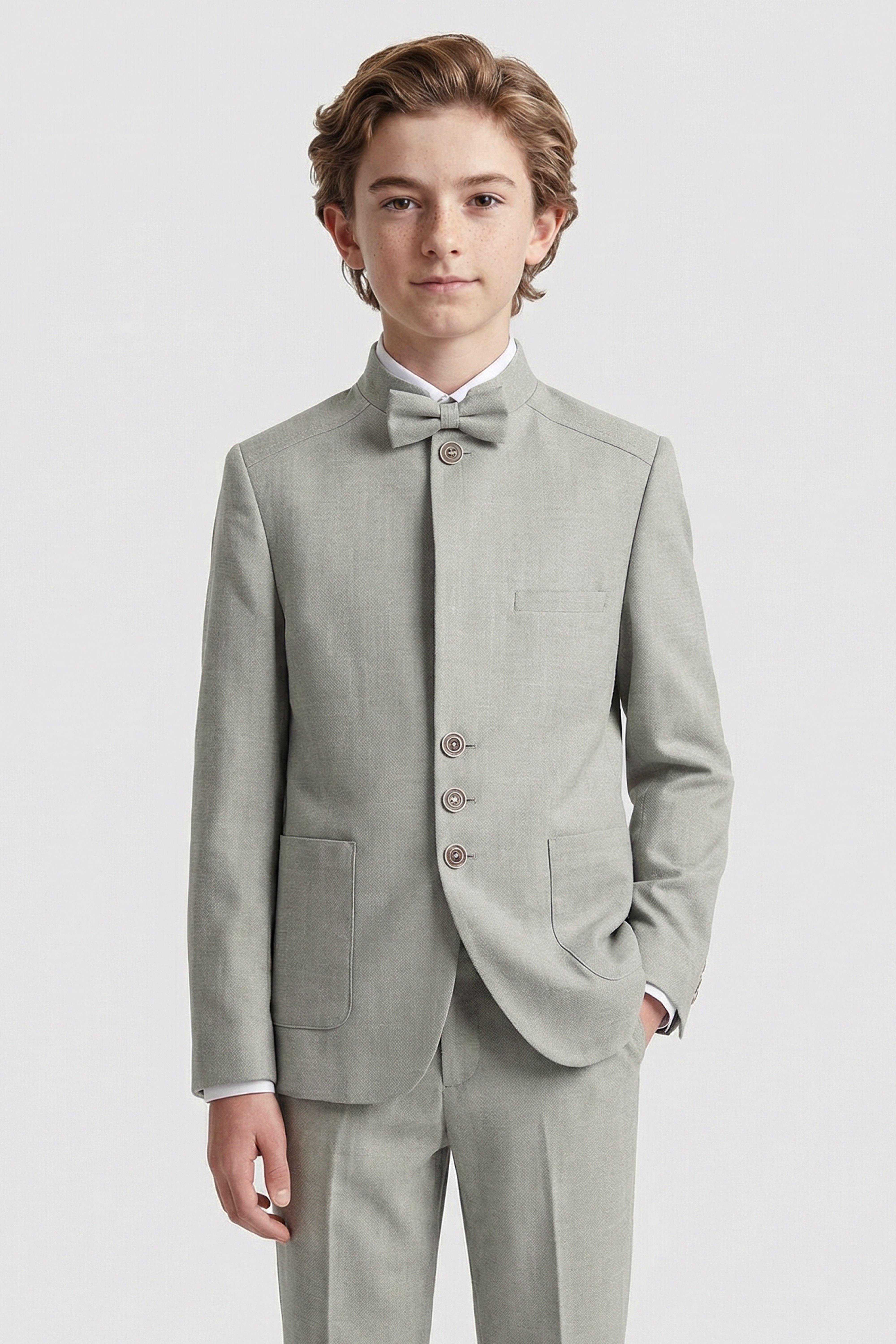 Boys’ 6-Piece Formal Ottoman Suit with Mandarin Collar - Green Model Picture