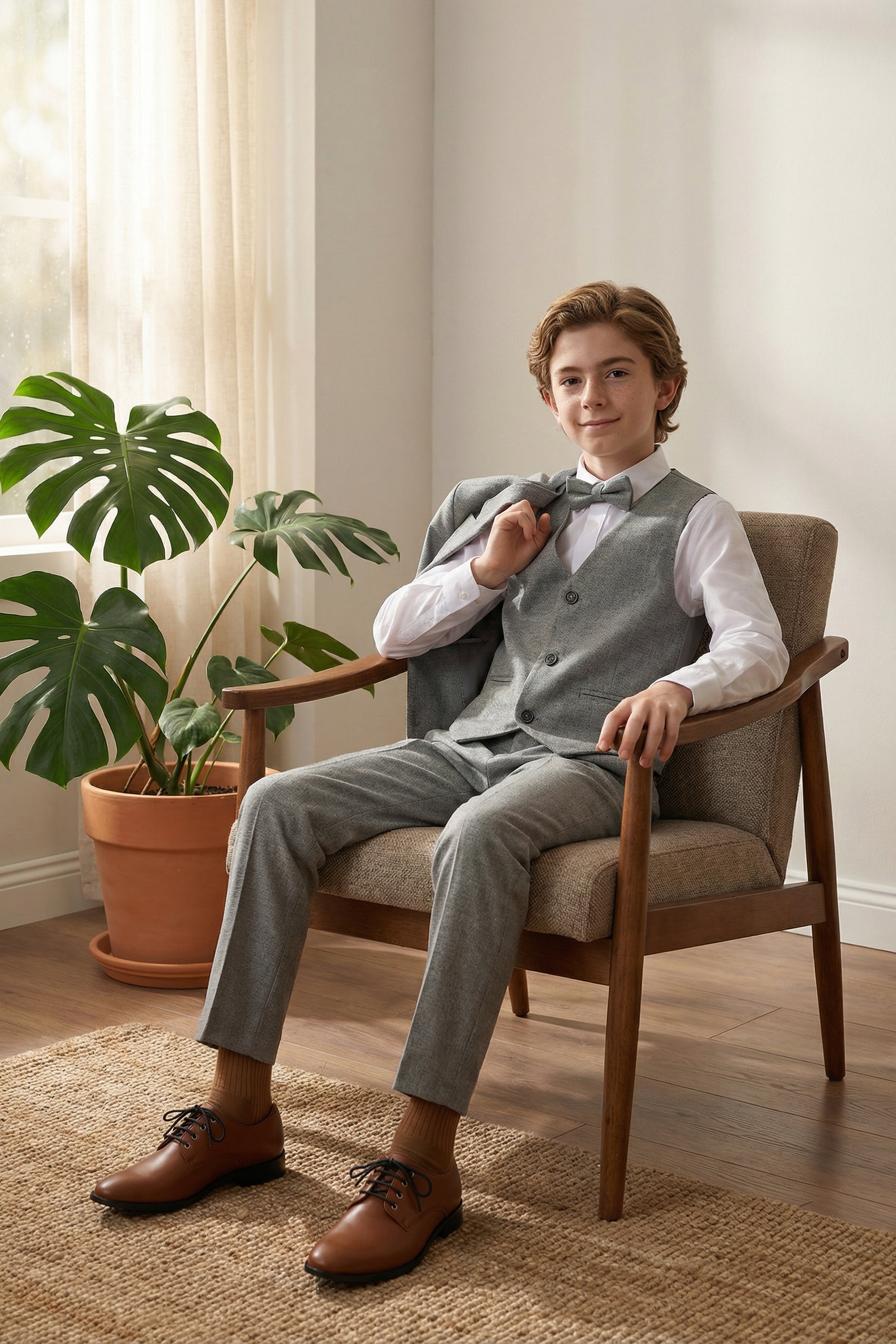 Boys’ 6-Piece Formal Ottoman Suit with Mandarin Collar - Grey