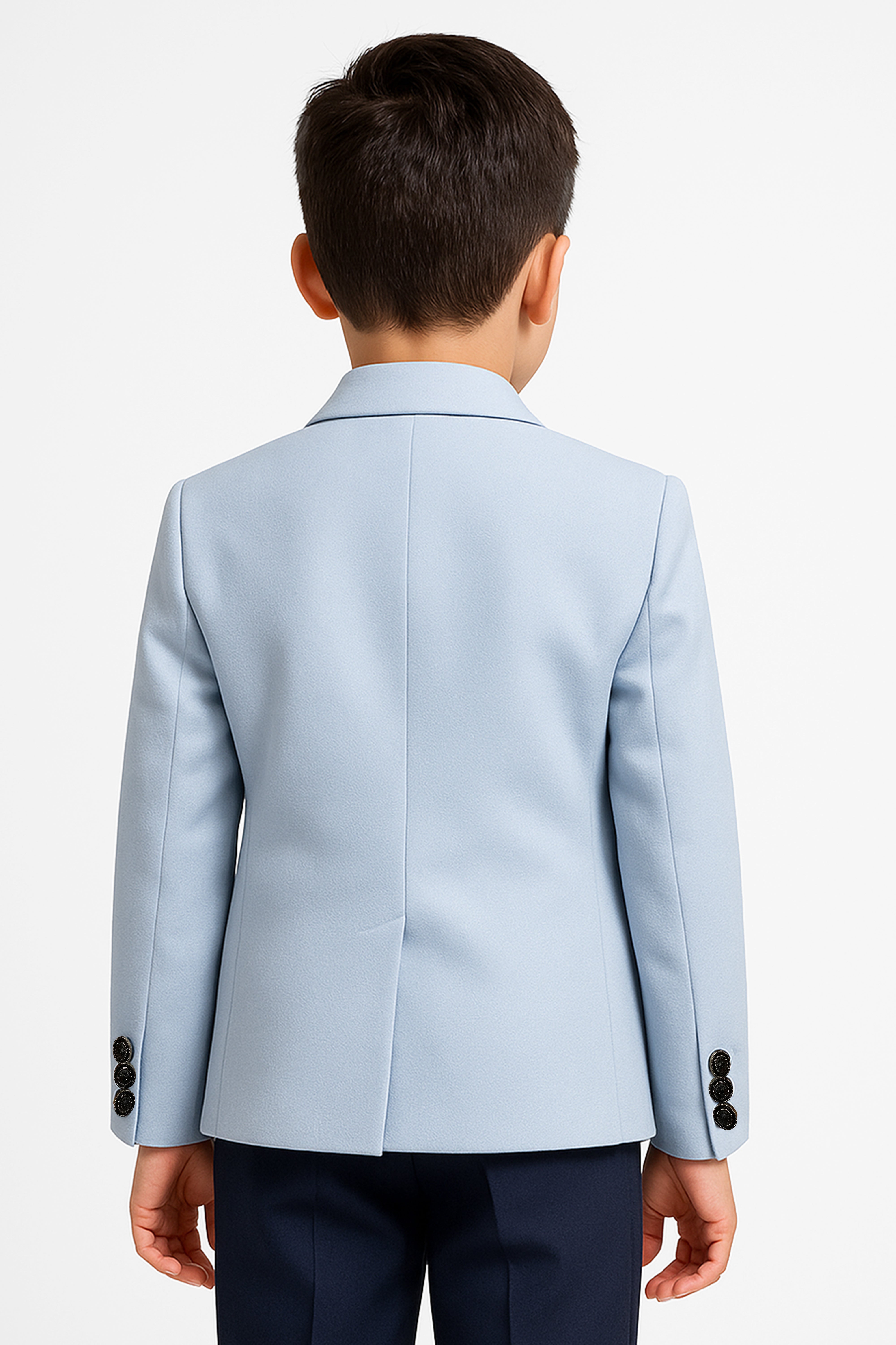 Boys’ 6-Piece Tuxedo Dinner Suit with Double Breasted Waistcoat - DAMATLIK - Blue Back Picture