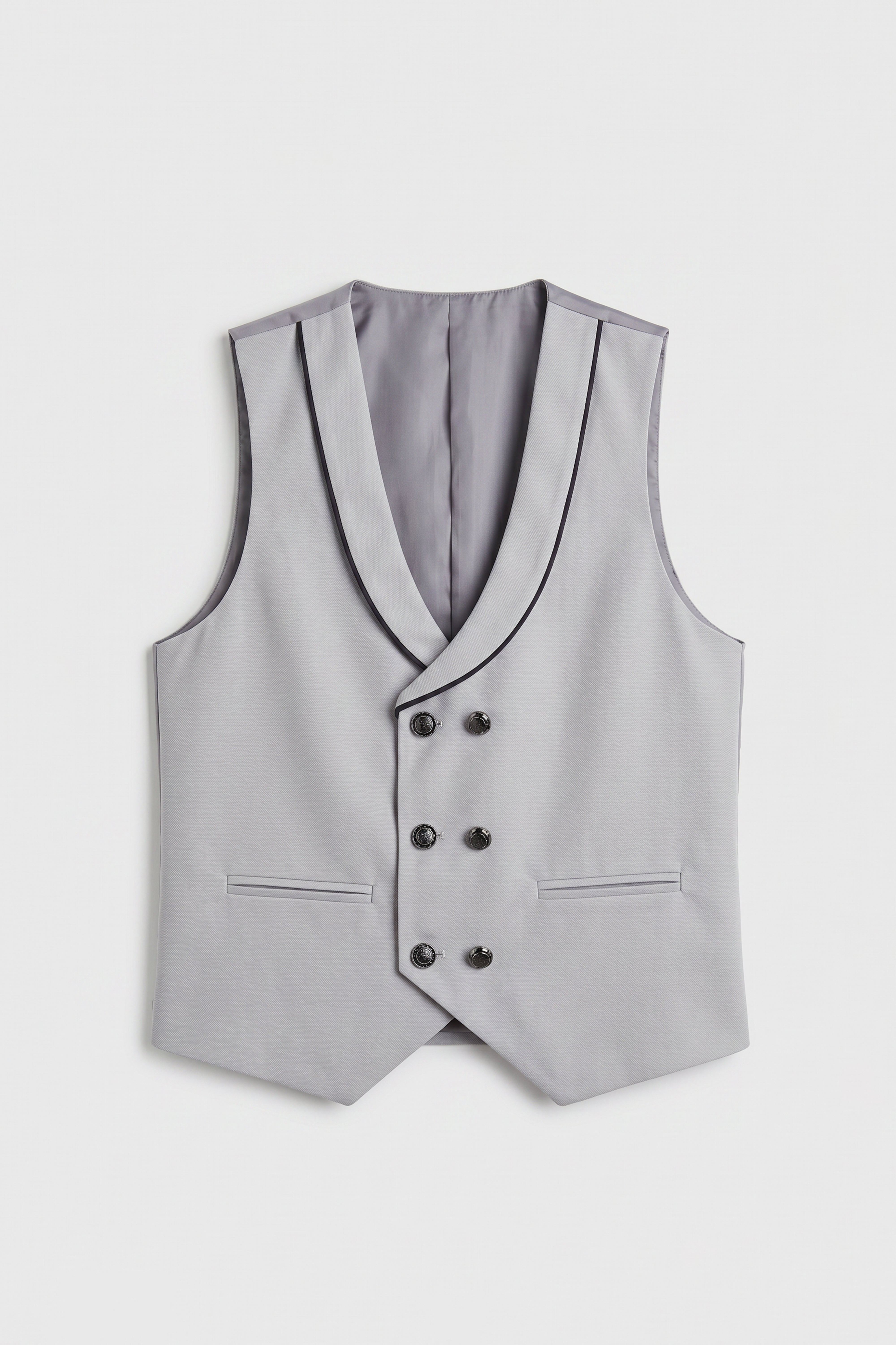 Boys’ 6-Piece Tuxedo Dinner Suit with Double Breasted Waistcoat - DAMATLIK - Grey