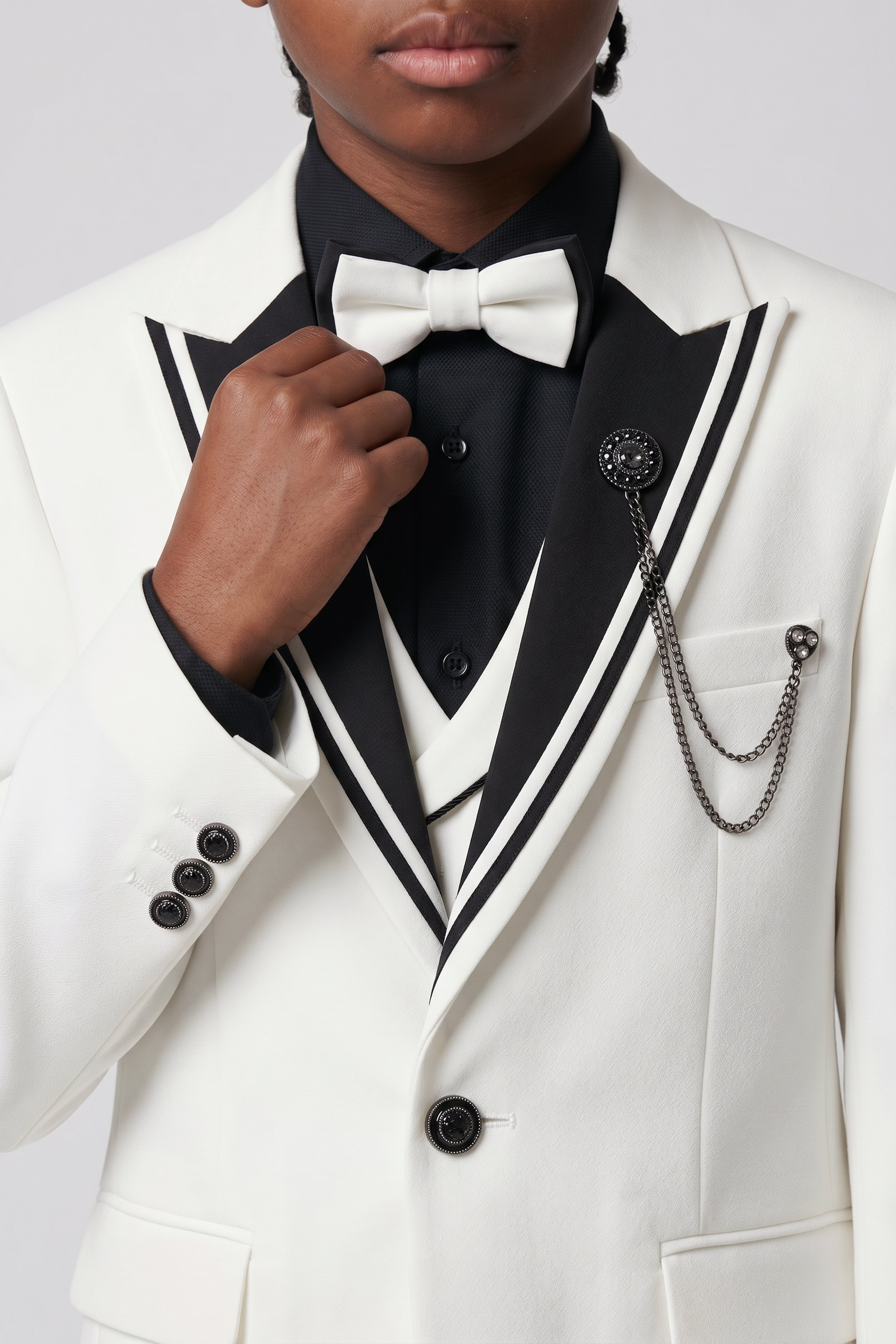 Boys’ 6-Piece Tuxedo Dinner Suit with Double Breasted Waistcoat - DAMATLIK - Ivory