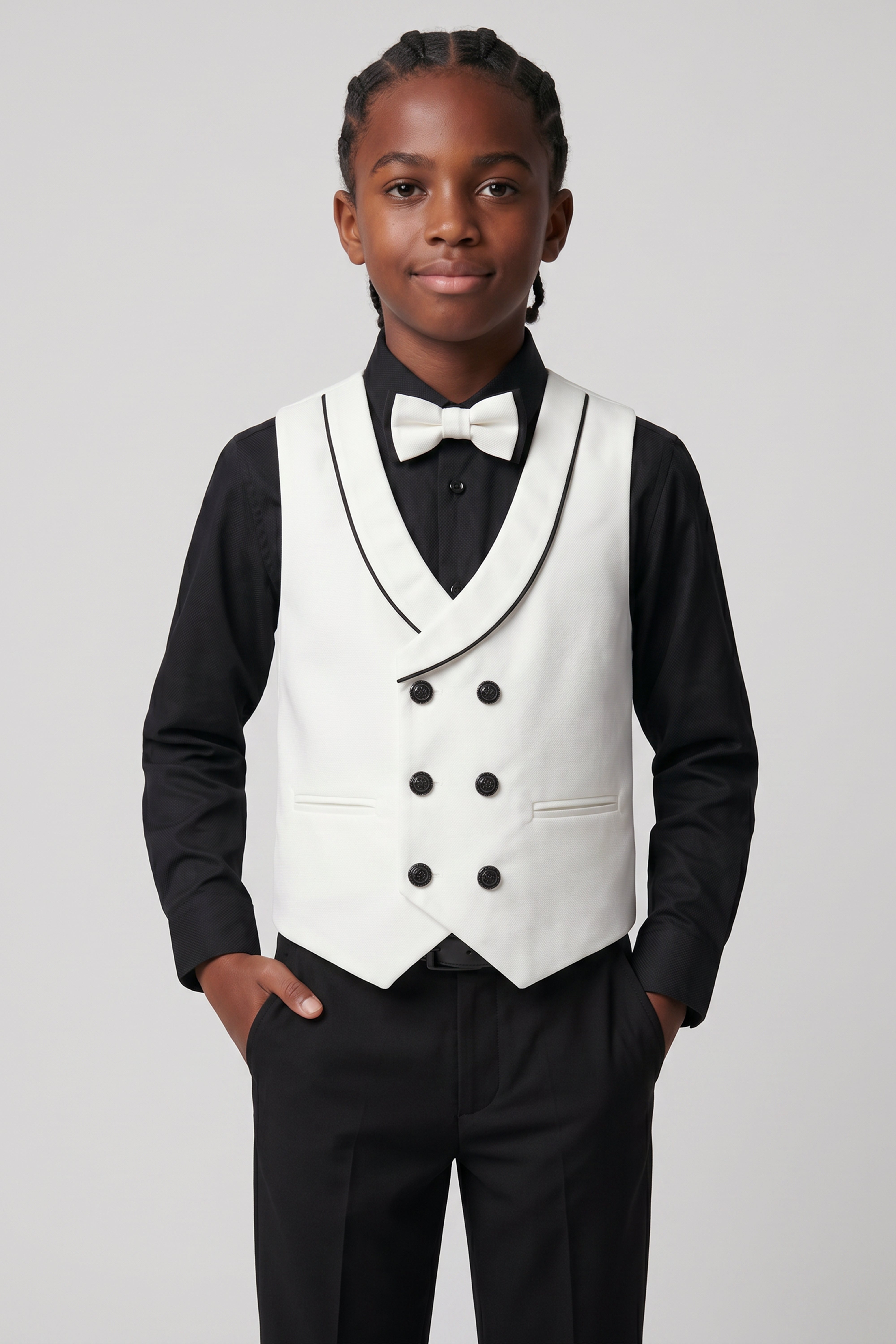 Boys’ 6-Piece Tuxedo Dinner Suit with Double Breasted Waistcoat - DAMATLIK - Ivory