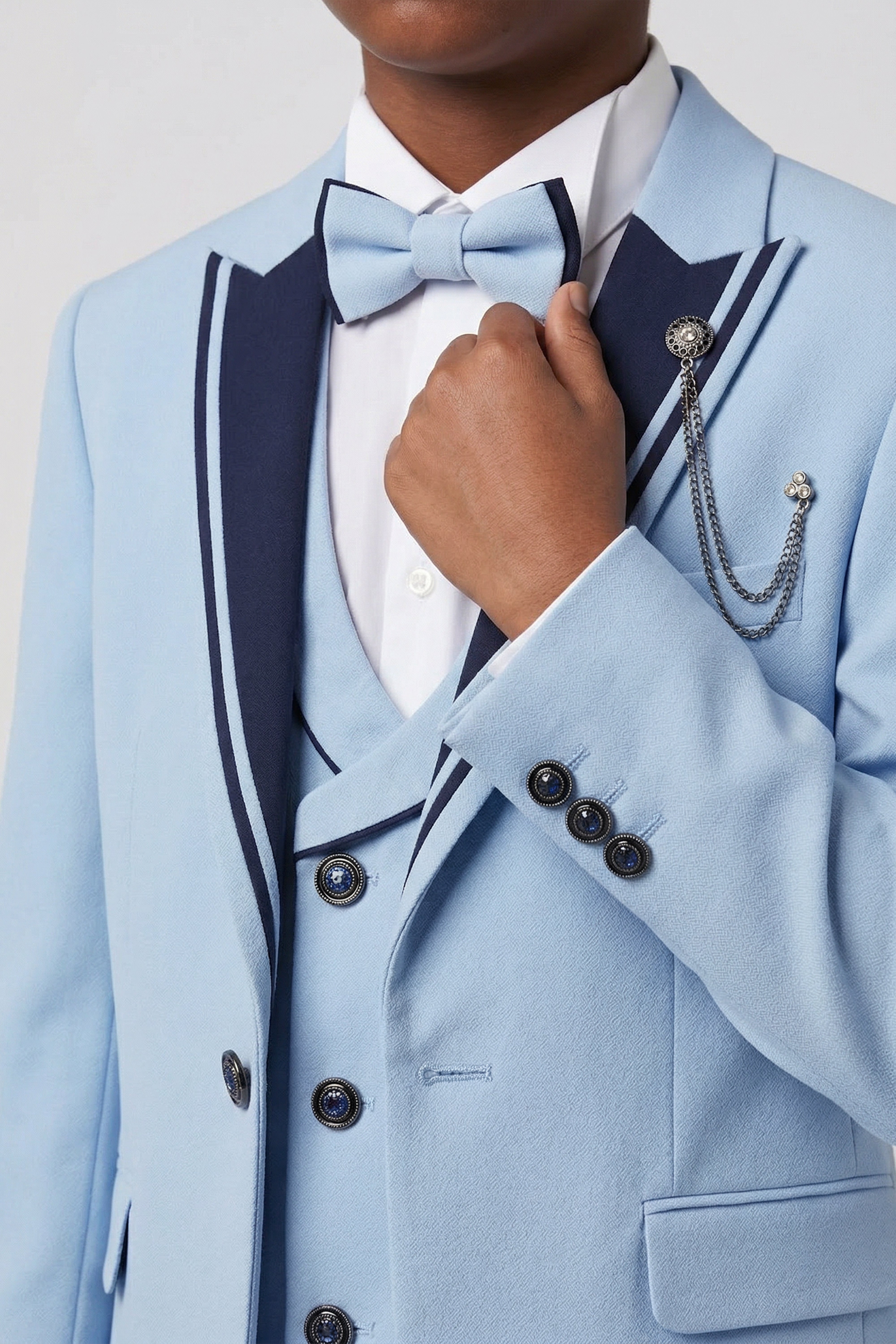 Boys’ 6-Piece Tuxedo Dinner Suit with Double Breasted Waistcoat - DAMATLIK W - Blue