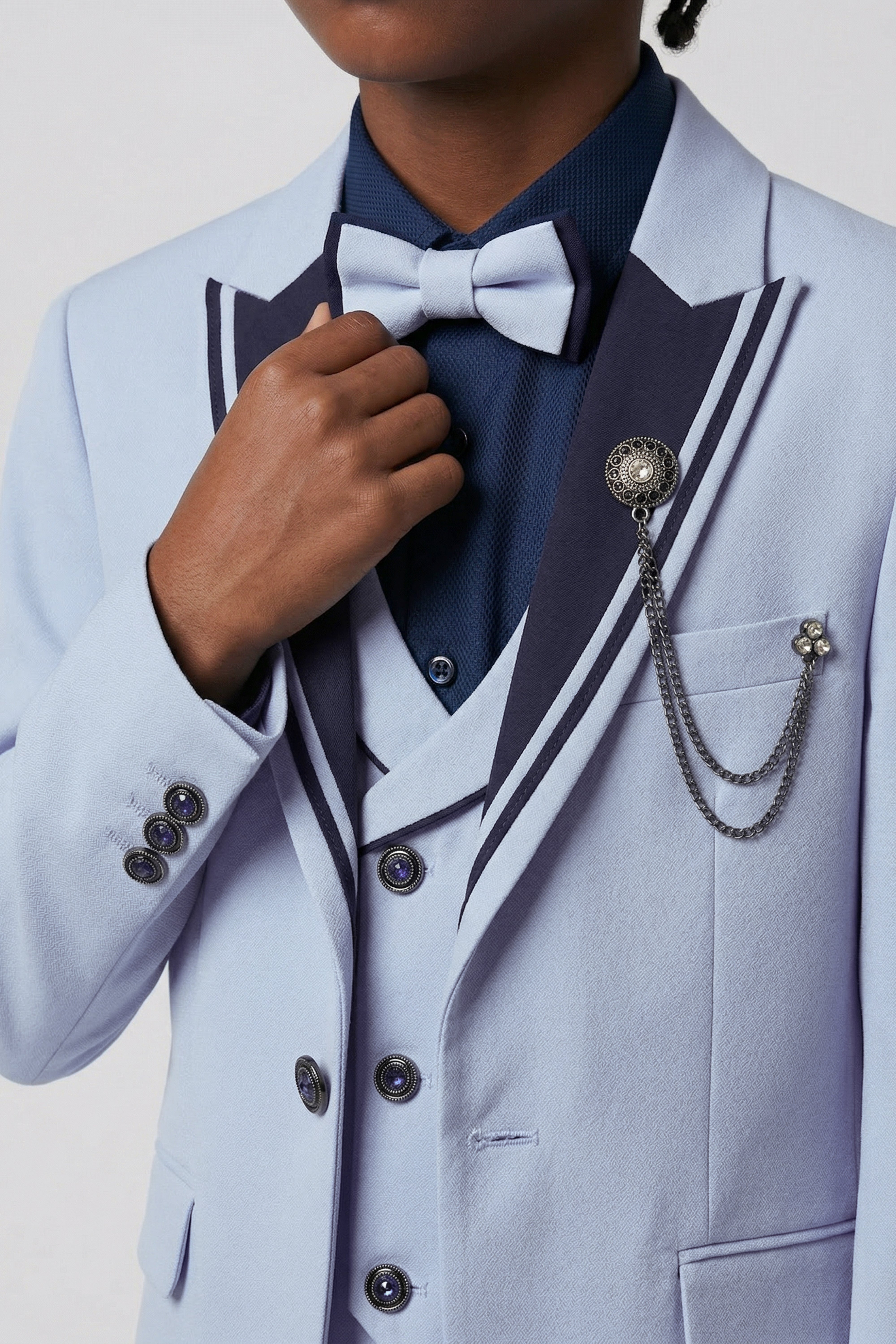 Boys’ 6-Piece Tuxedo Dinner Suit with Double Breasted Waistcoat - DAMATLIK - Blue