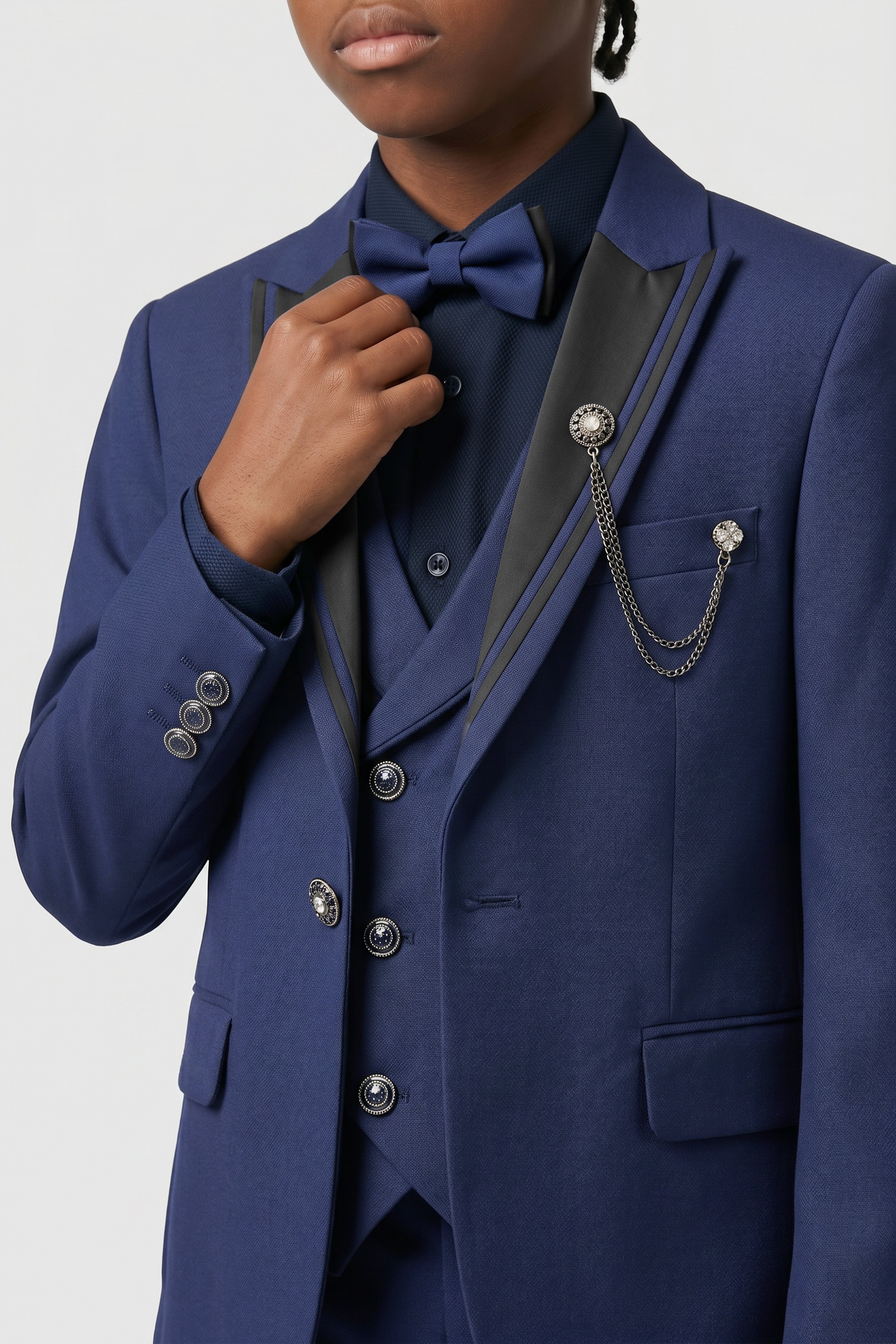 Boys’ 6-Piece Tuxedo Dinner Suit with Double Breasted Waistcoat - DAMATLIK - Navy