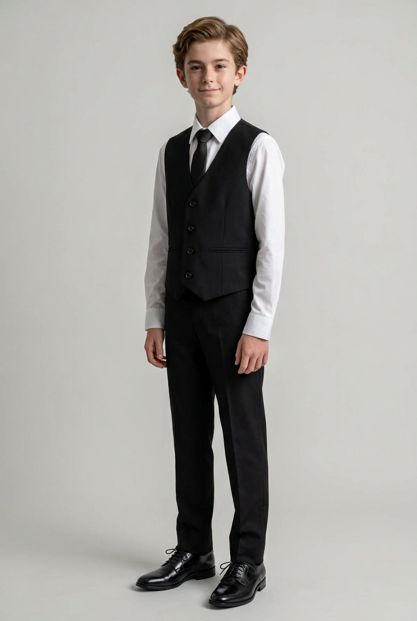 Boys 6 Piece All In One Formal Suit Set - RUN - Black