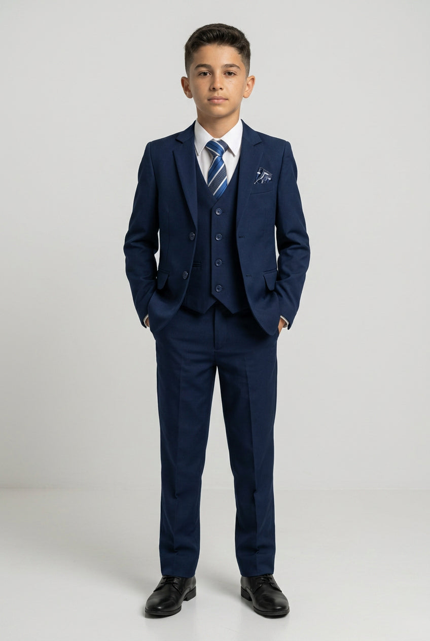 Boys 6 Piece All In One Formal Suit Set - RUN - Navy