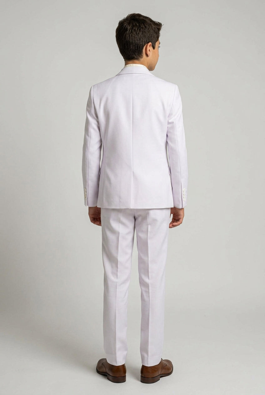 Boys 6 Piece Communion Tailored Fit Suit Set - Off White - Ivory