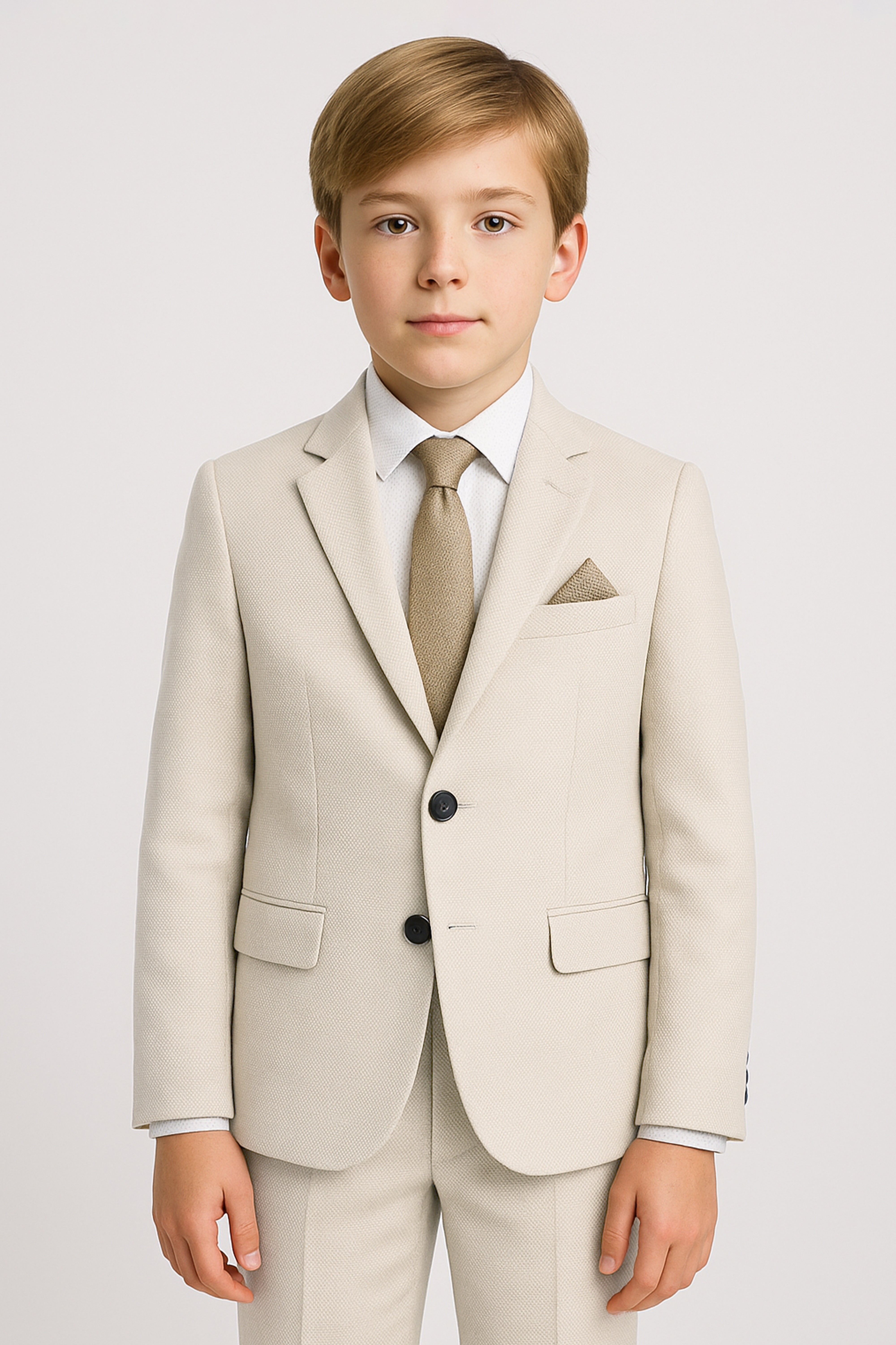 Boys’ 7-Piece Self-Patterned Formal Suit Set - Planet - Beige Model Front Picture