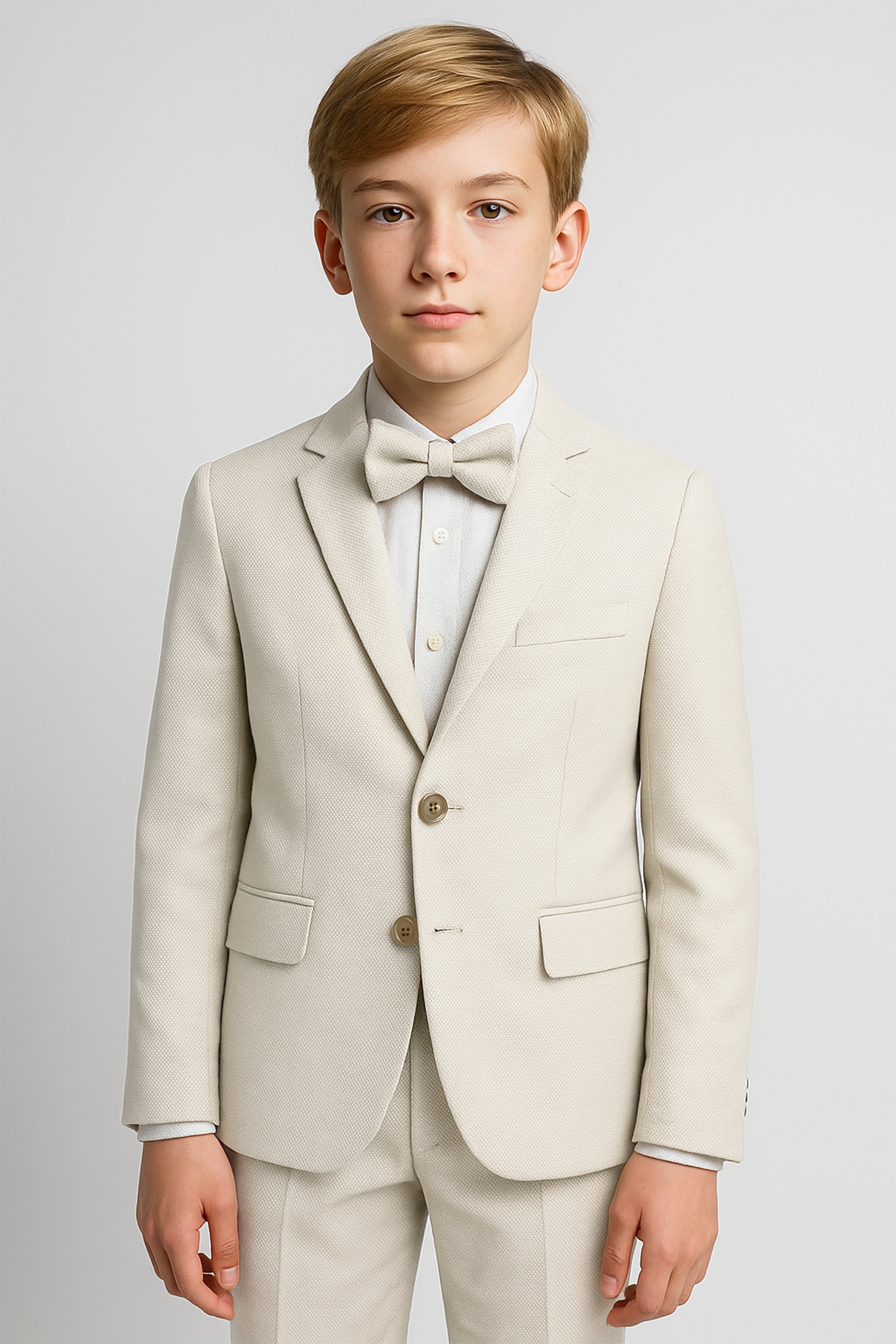 Boys’ 7-Piece Self-Patterned Formal Suit Set - Planet - Beige Picture with bow tie
