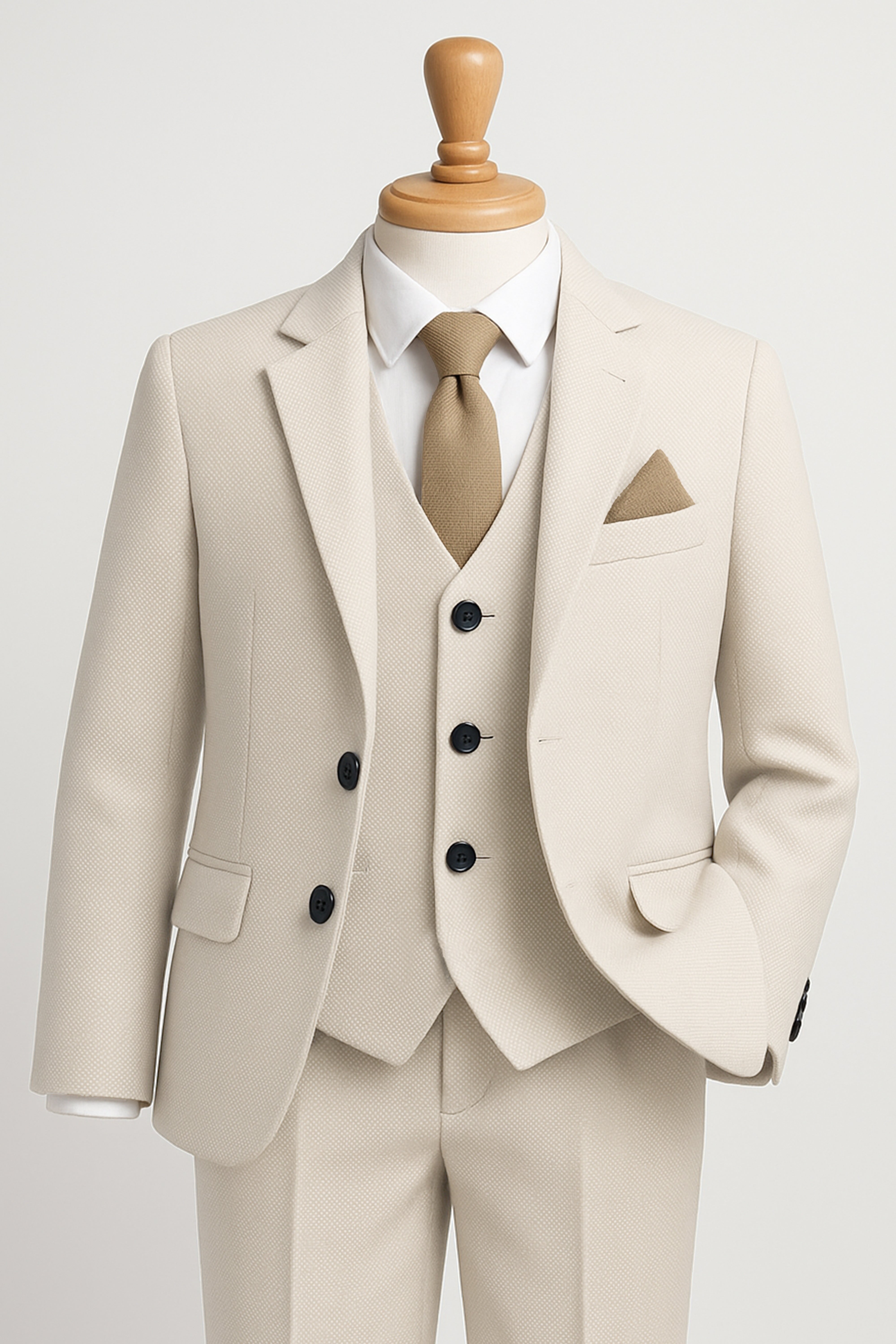 Boys’ 7-Piece Self-Patterned Formal Suit Set - Planet - Beige Front Picture