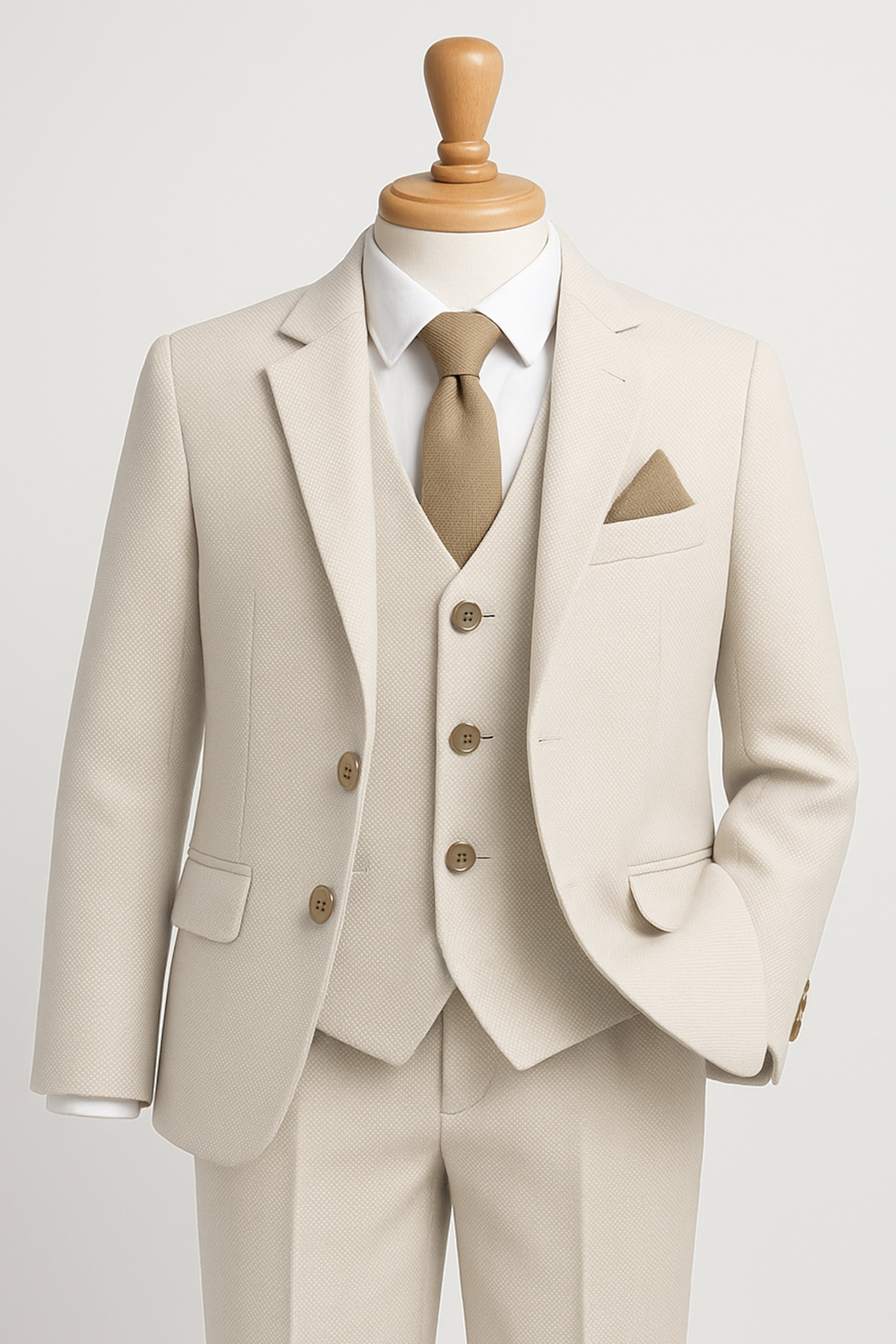 Boys’ 7-Piece Self-Patterned Formal Suit Set - Planet - Beige Picture with Tie