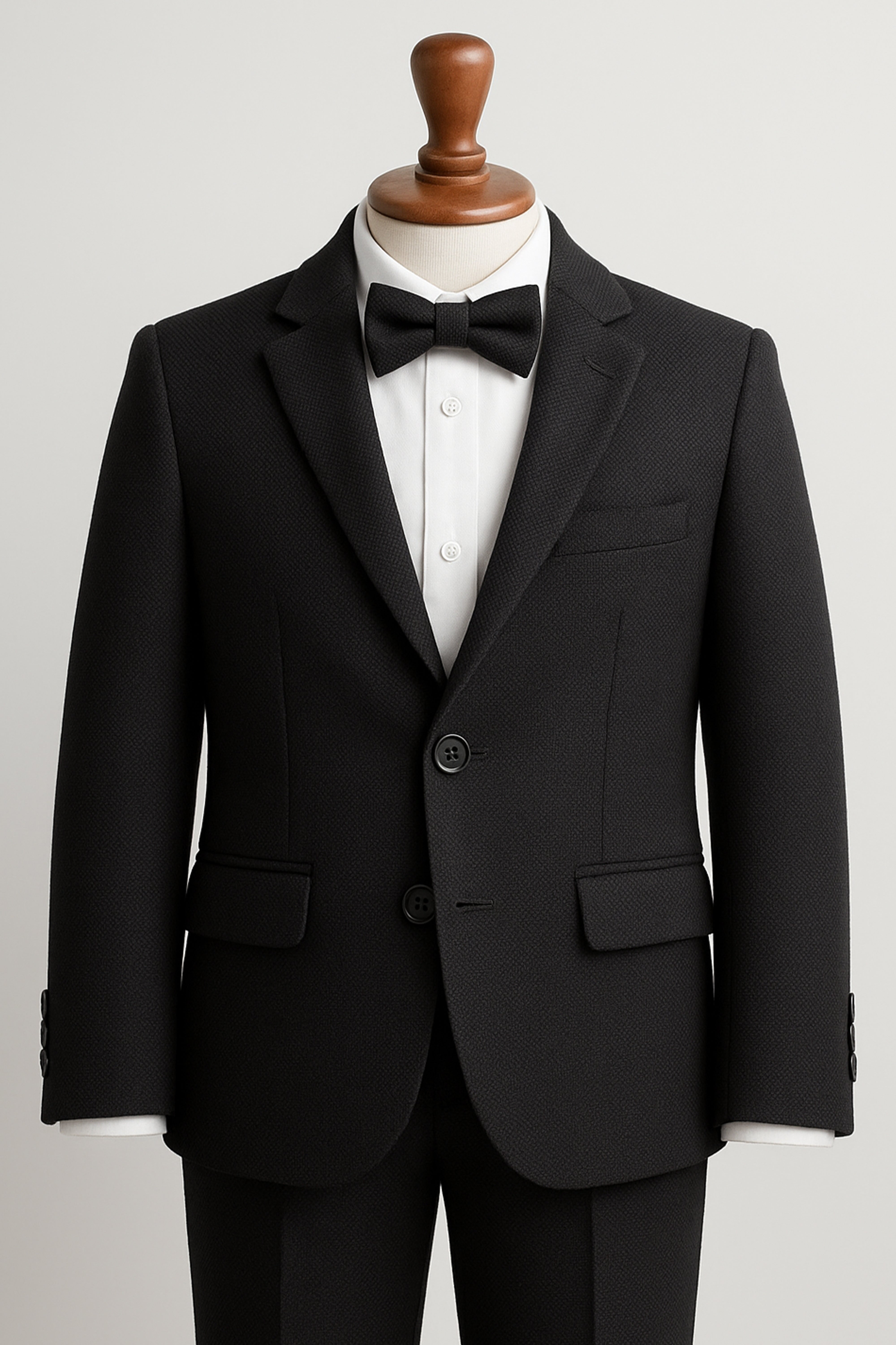 Boys’ 7-Piece Self-Patterned Formal Suit Set - Planet - Black - Front Picture with Bowtie