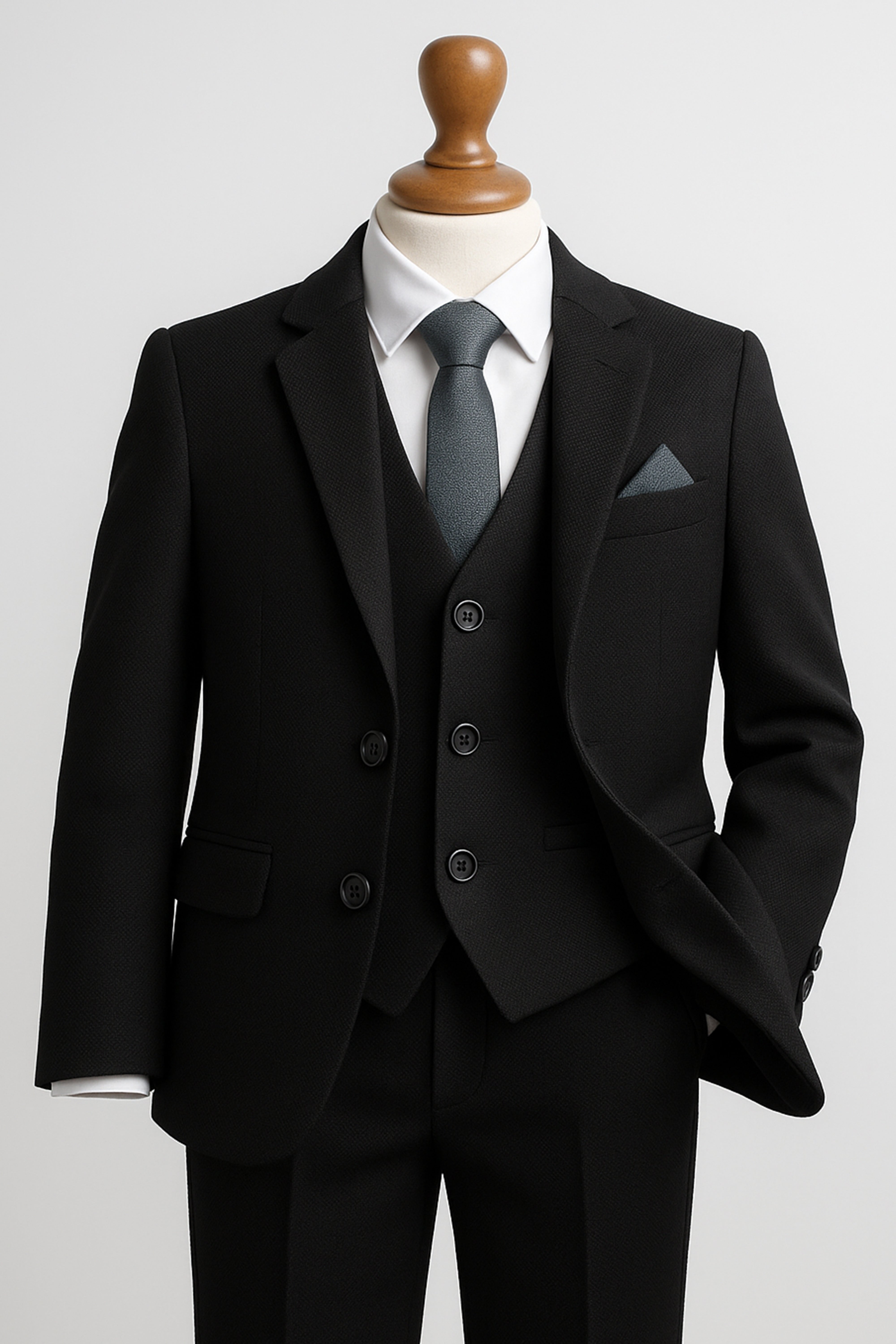 Boys’ 7-Piece Self-Patterned Formal Suit Set - Planet - Black - Front Picture