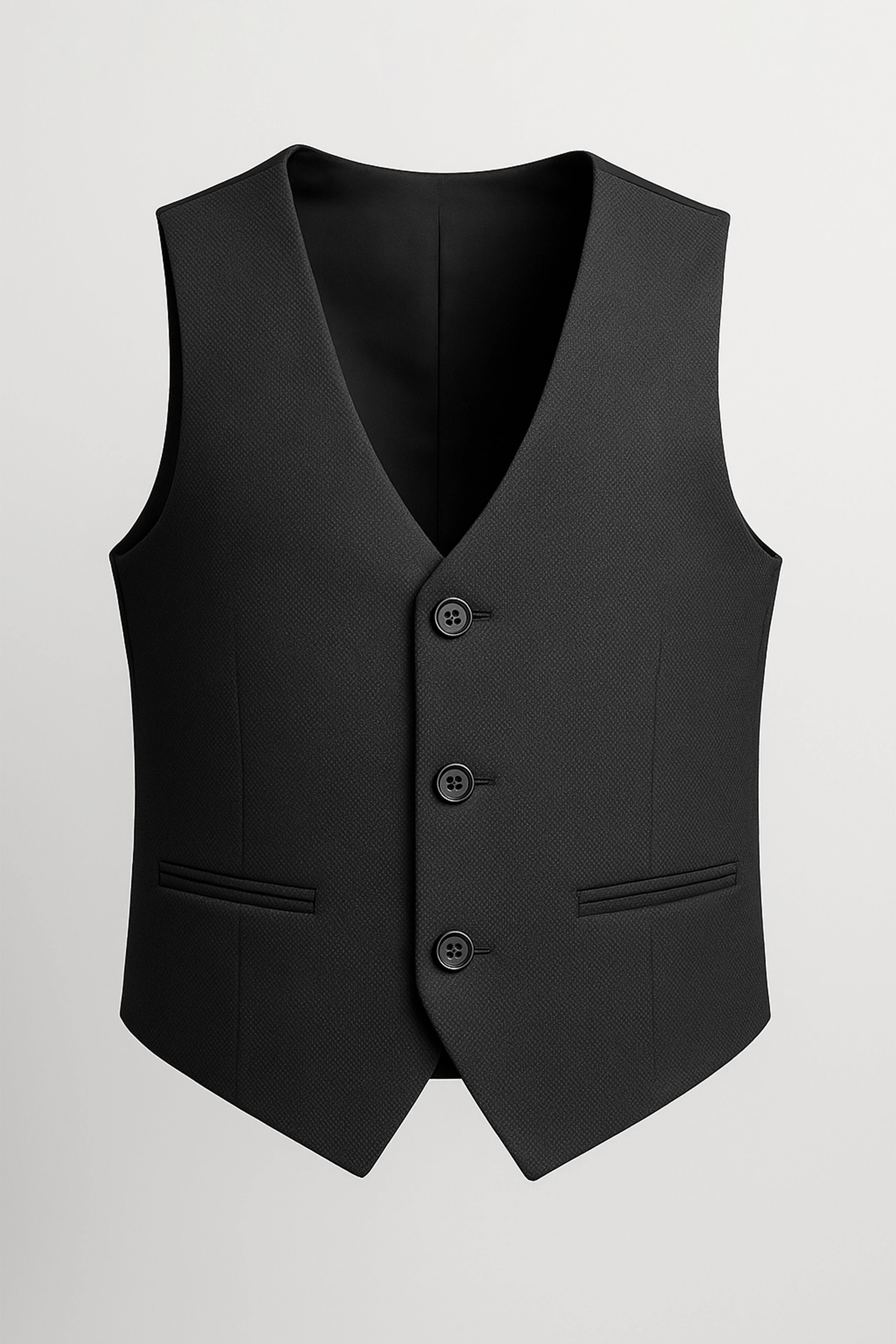 Boys’ 7-Piece Self-Patterned Formal Suit Set - Planet - Black - Waistcoat Front Picture