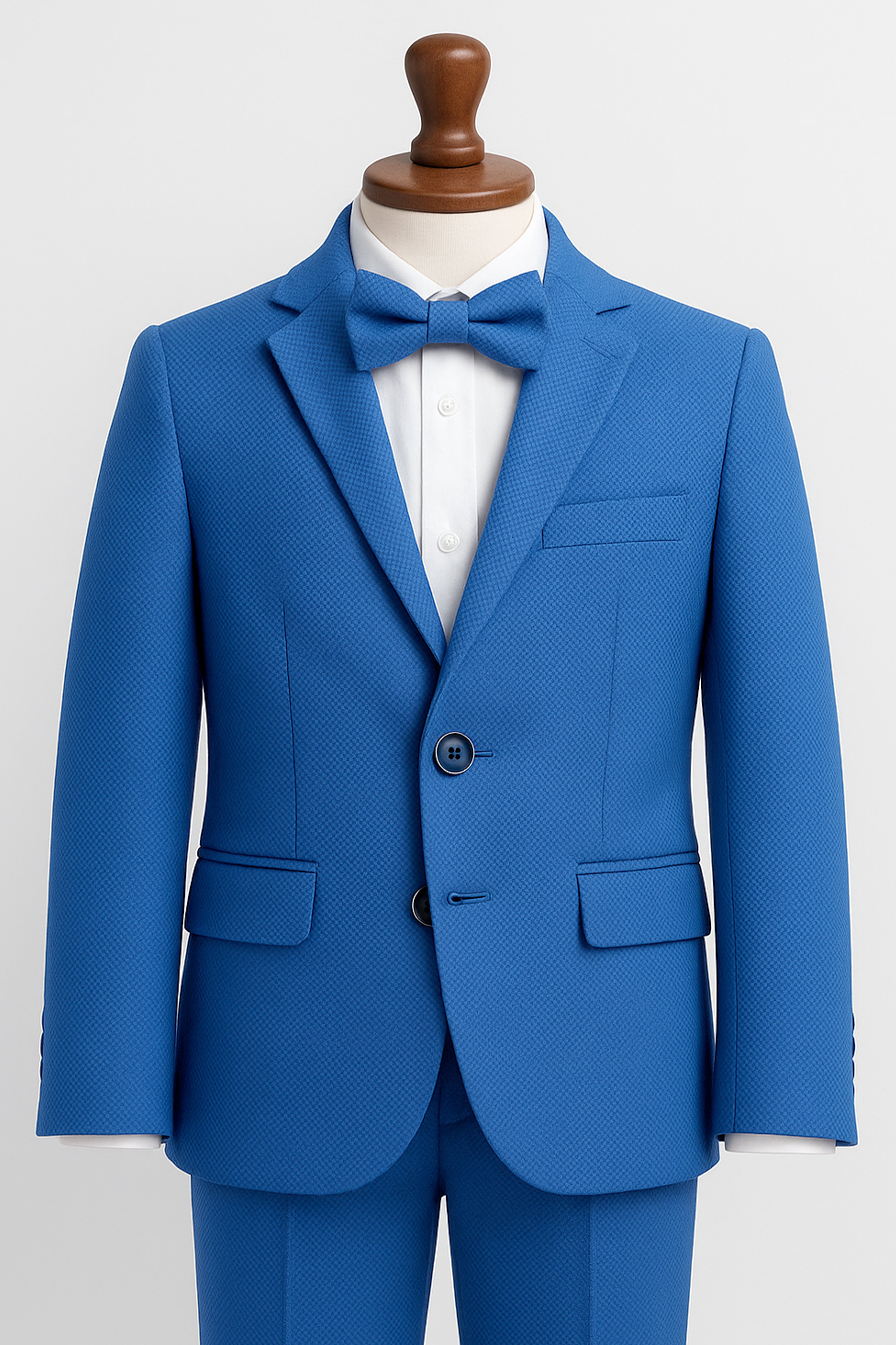 Boys’ 7-Piece Self-Patterned Formal Suit Set - Planet - Indigo Blue Front Picture with bowtie