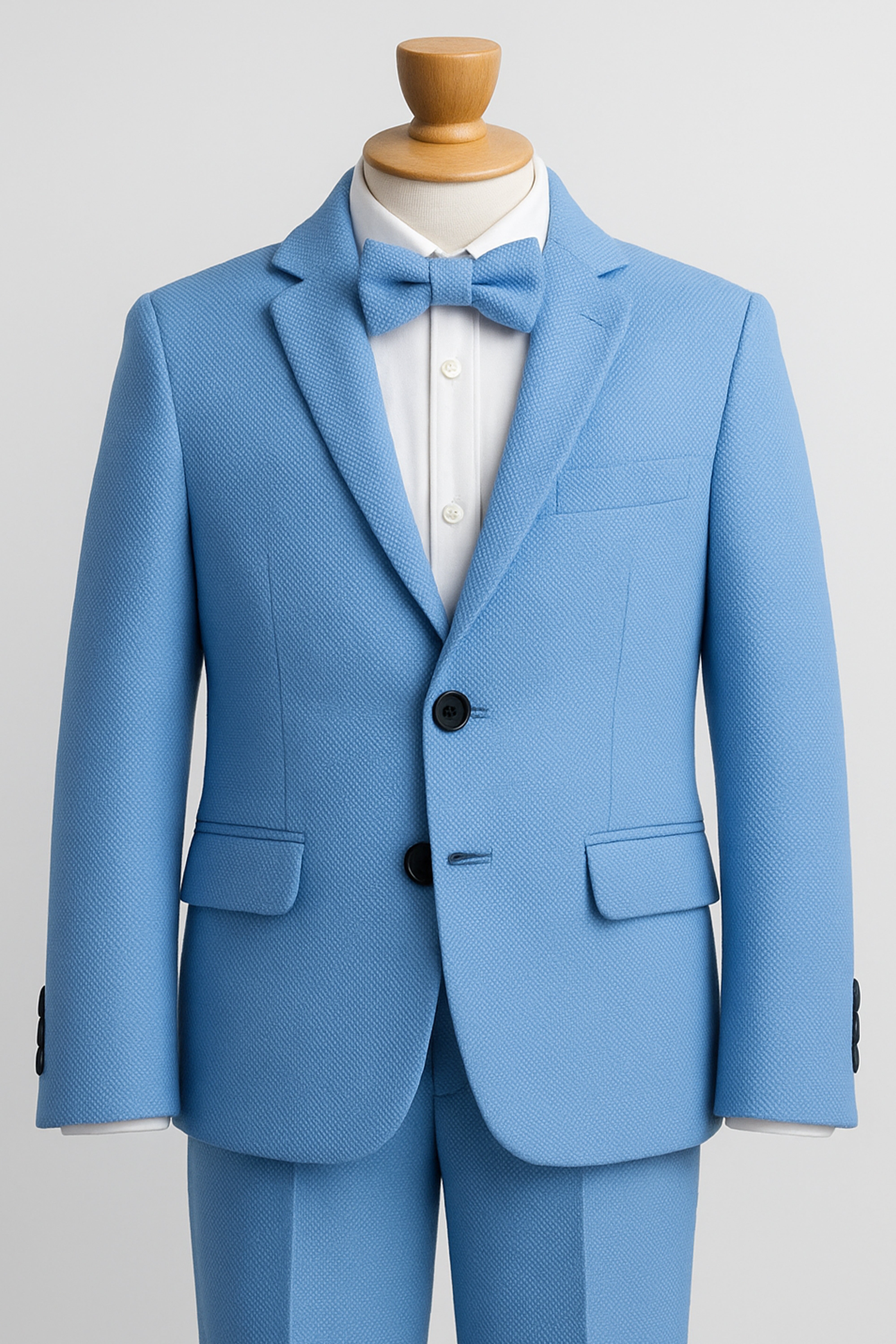 Boys’ 7-Piece Self-Patterned Formal Suit Set - Planet - Sky Blue with Bowtie