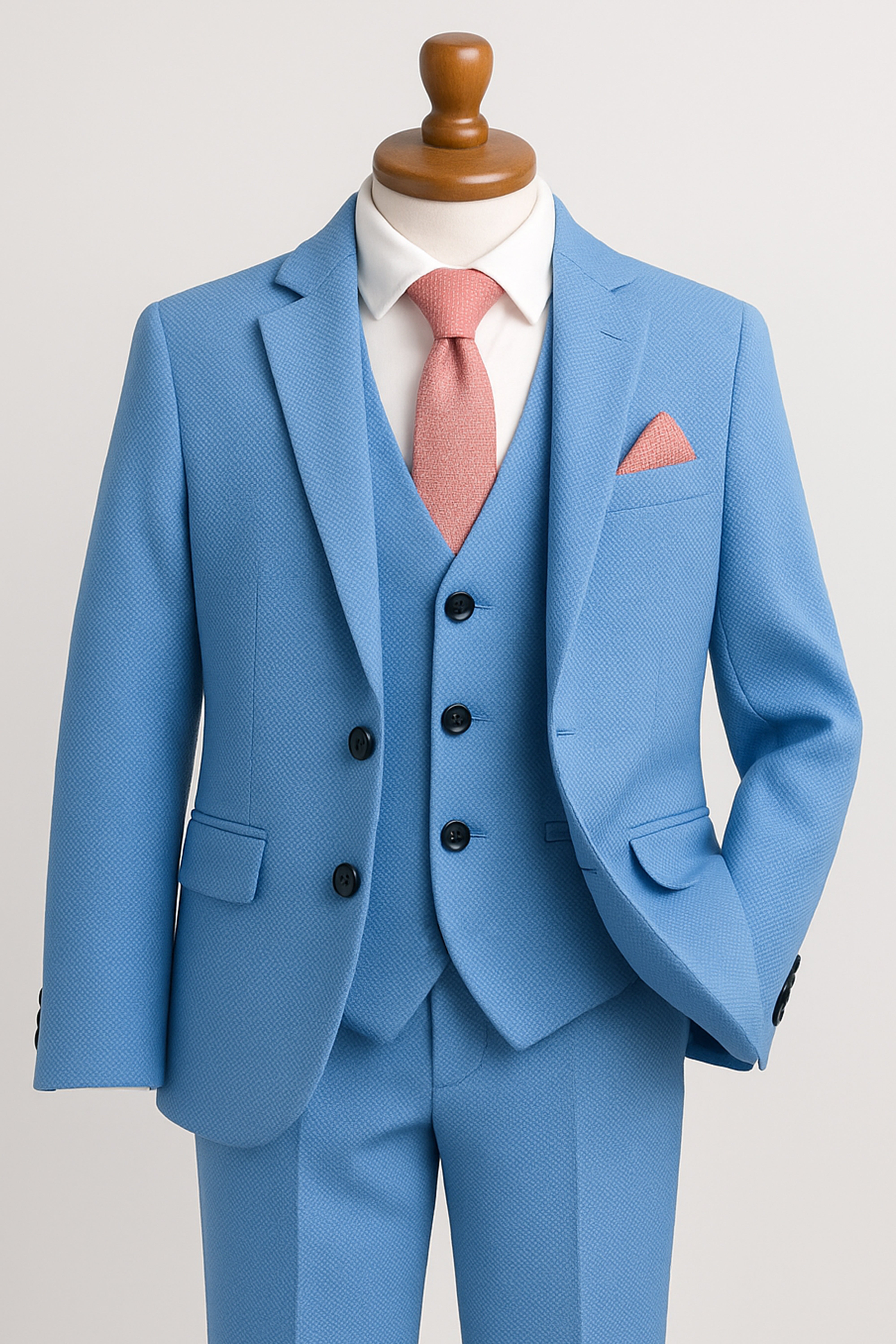 Boys’ 7-Piece Self-Patterned Formal Suit Set - Planet - Sky Blue with Tie