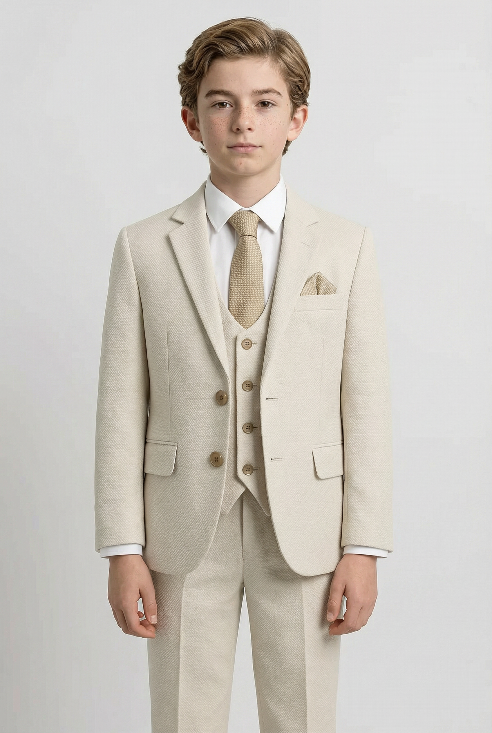 Boys’ 7-Piece Self-Patterned Formal Suit Set - Planet - Beige Model Picture