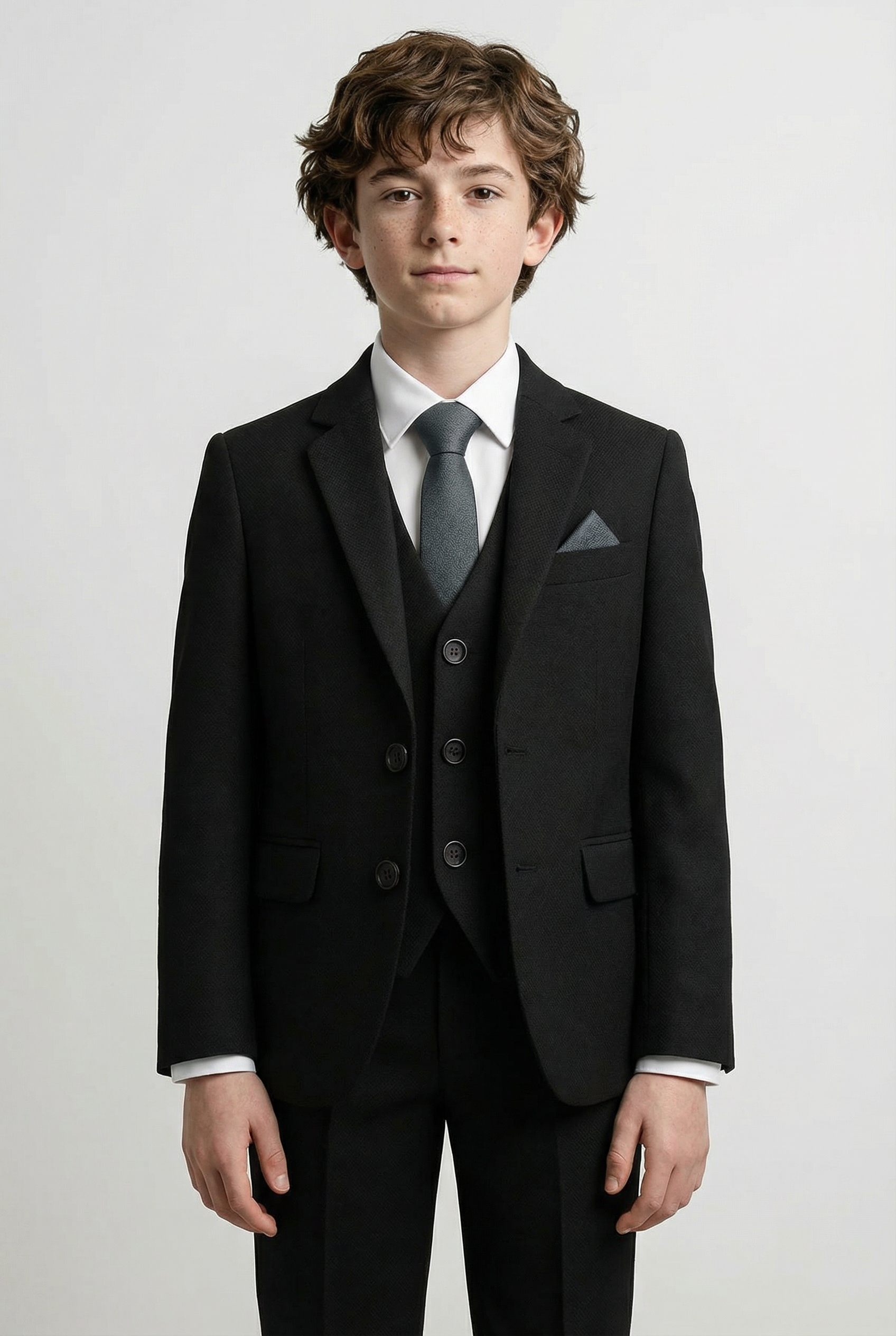 Boys’ 7-Piece Self-Patterned Formal Suit Set - Planet - Black Model Front Picture