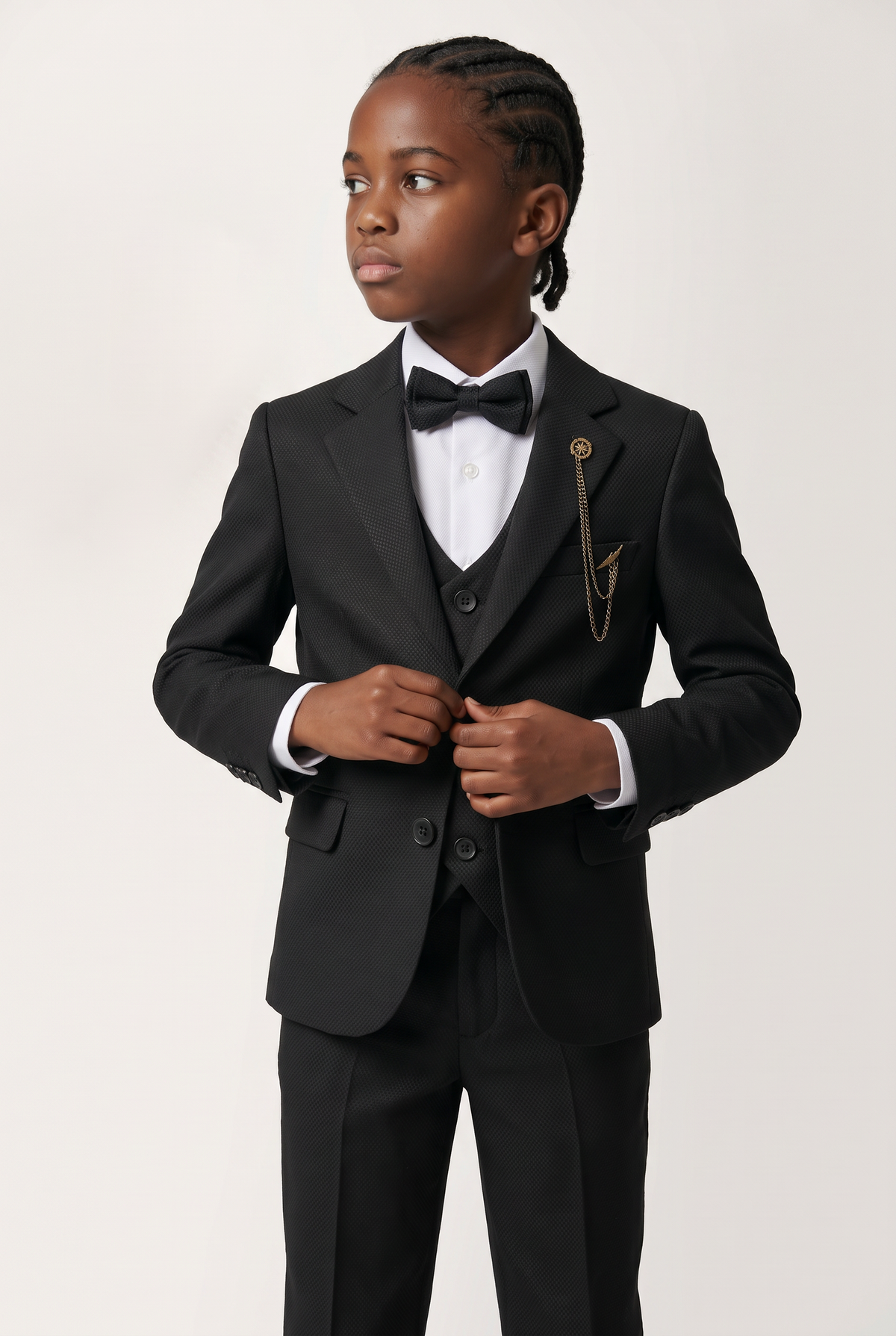Boys’ 7-Piece Self-Patterned Formal Suit Set - Planet - Black
