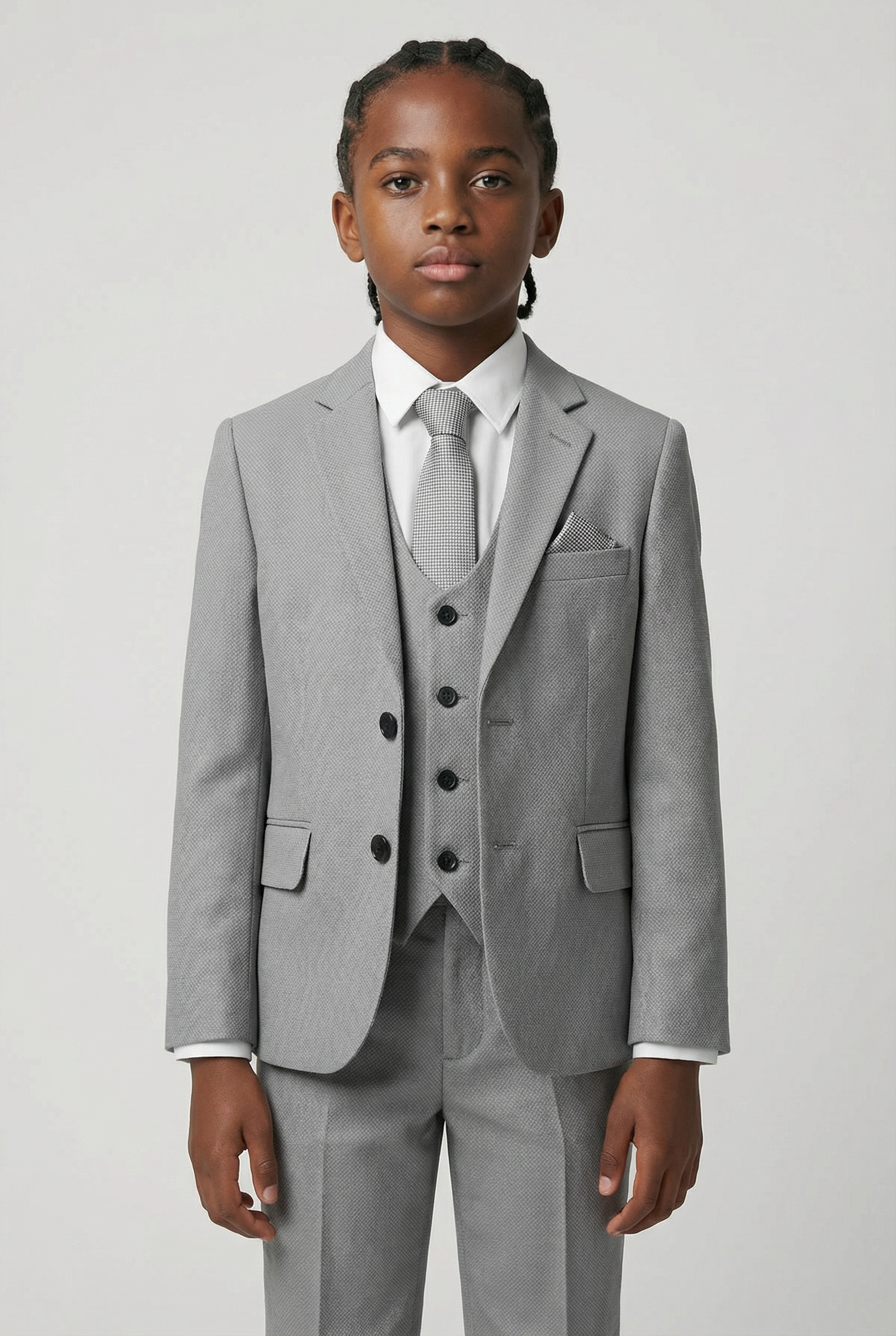 Boys’ 7-Piece Self-Patterned Formal Suit Set - Planet - Grey Model Picture