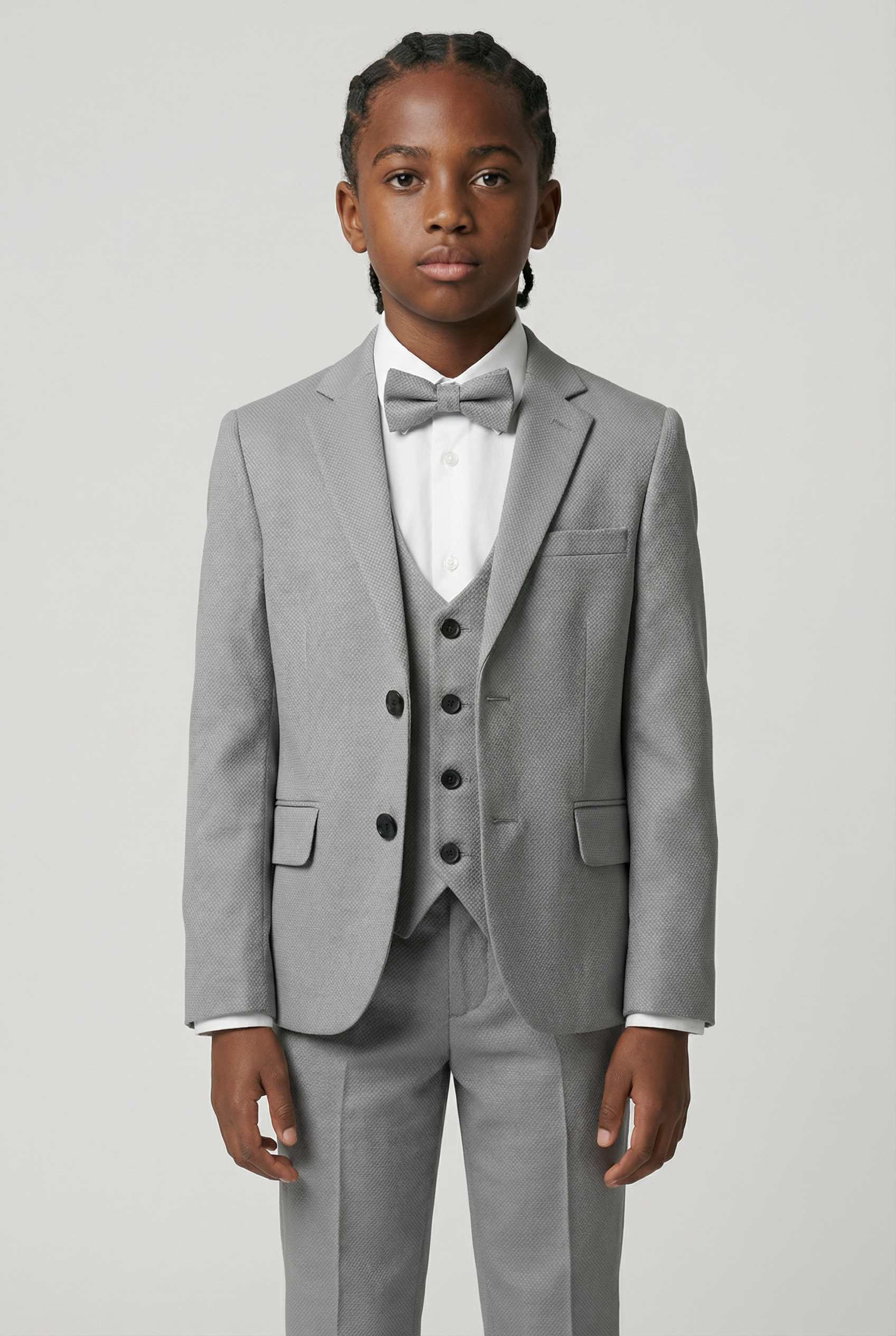 Boys’ 7-Piece Self-Patterned Formal Suit Set - Planet - Grey Front Picture
