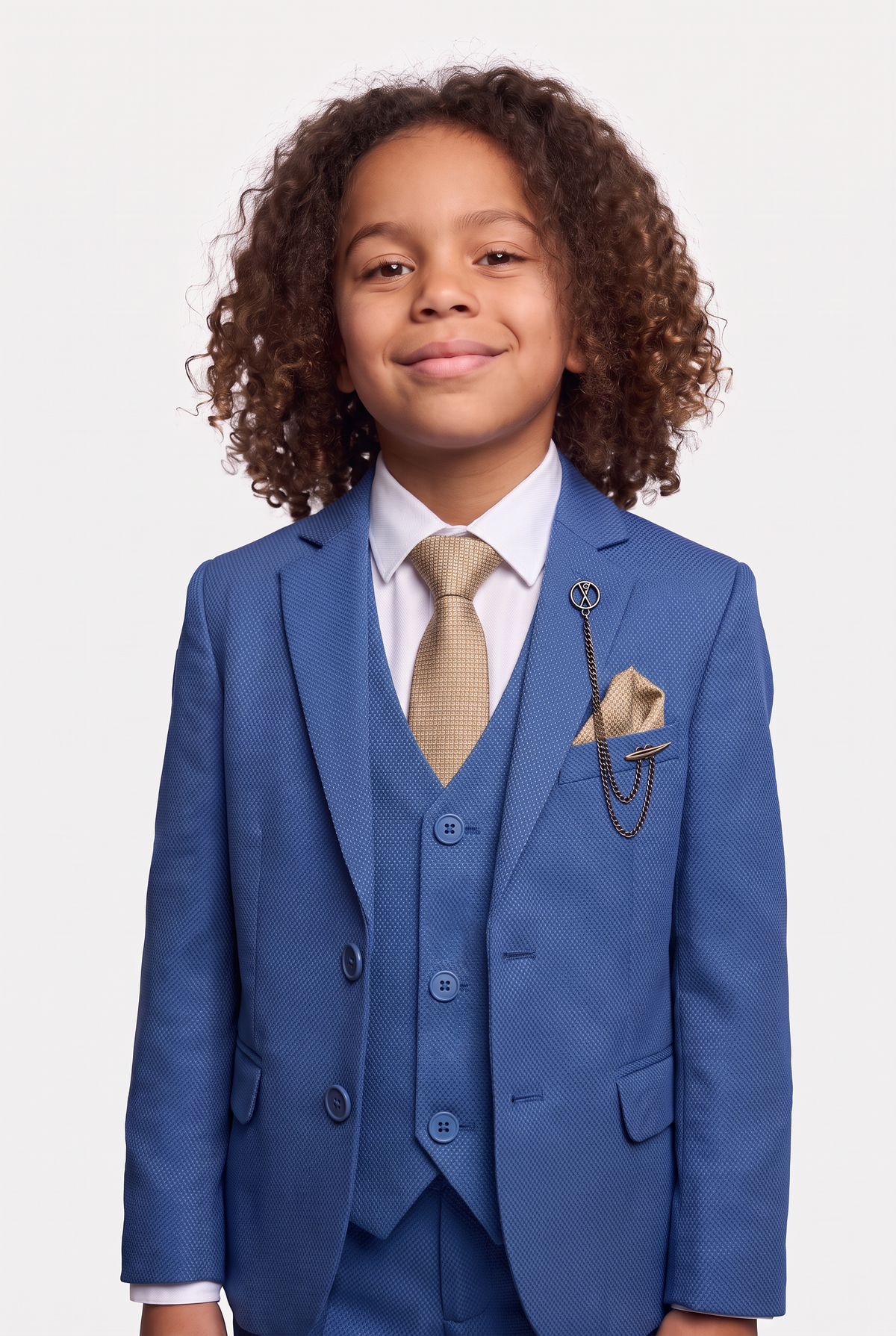 Boys’ 7-Piece Self-Patterned Formal Suit Set - Planet - Indigo Blue