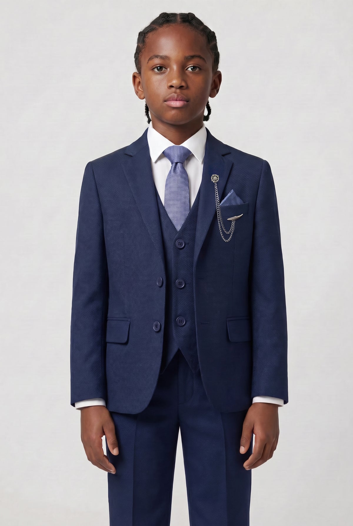 Boys’ 7-Piece Self-Patterned Formal Suit Set - Planet - Navy