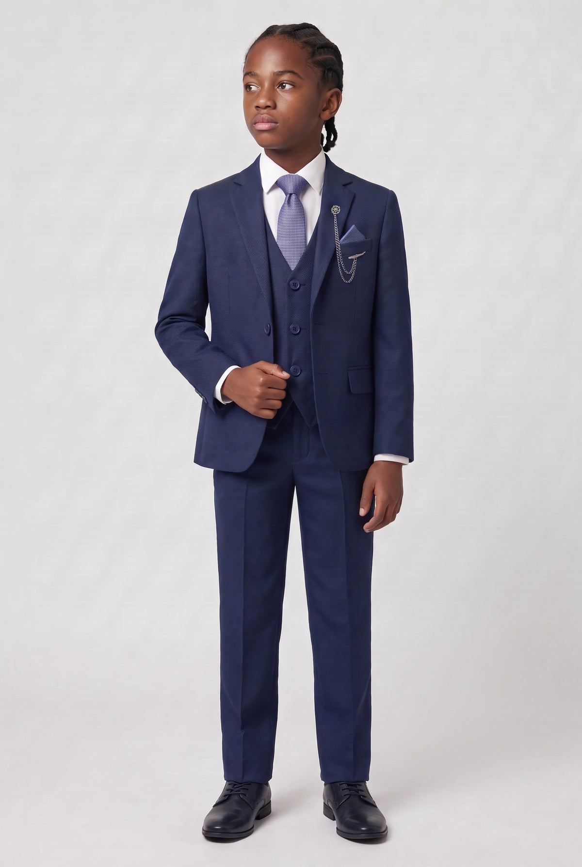 Boys’ 7-Piece Self-Patterned Formal Suit Set - Planet - Navy