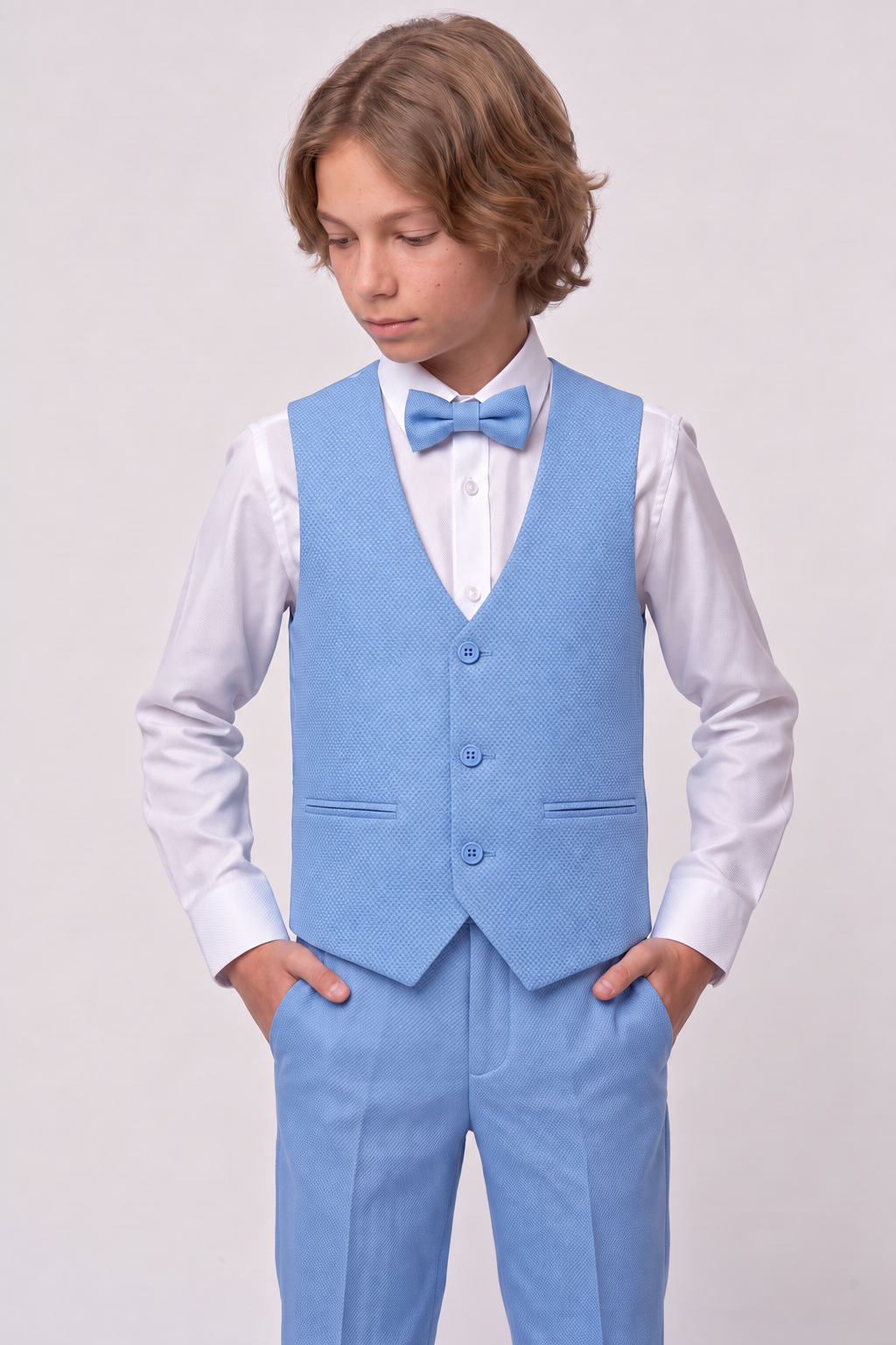 Boys’ 7-Piece Self-Patterned Formal Suit Set - Planet - Sky Blue