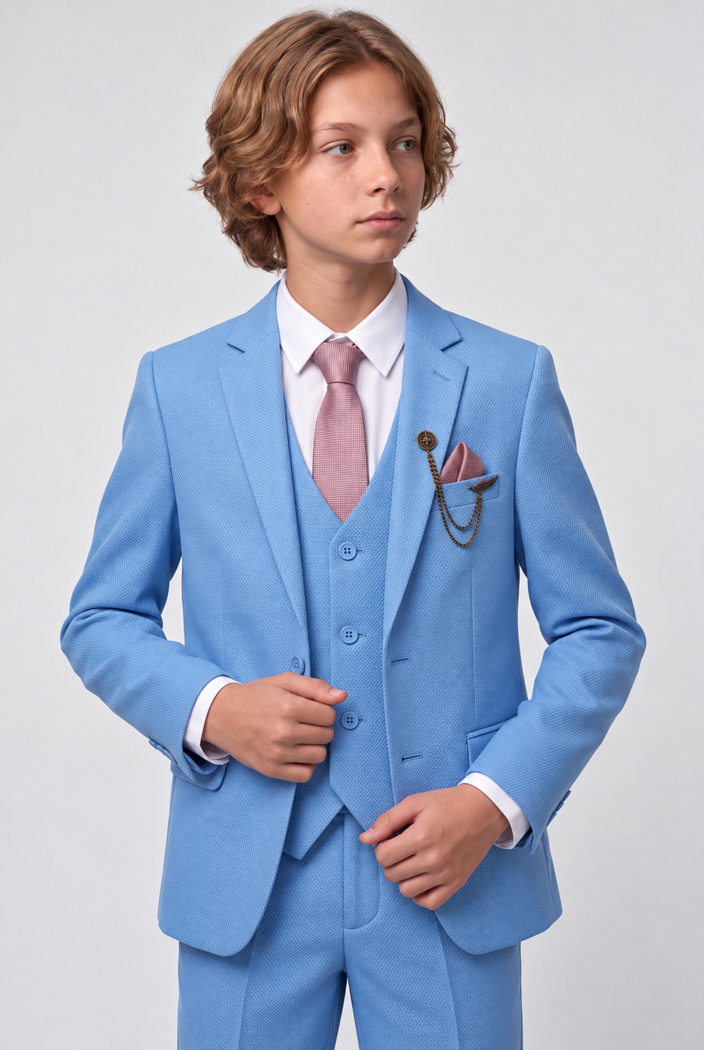 Boys’ 7-Piece Self-Patterned Formal Suit Set - Planet - Sky Blue